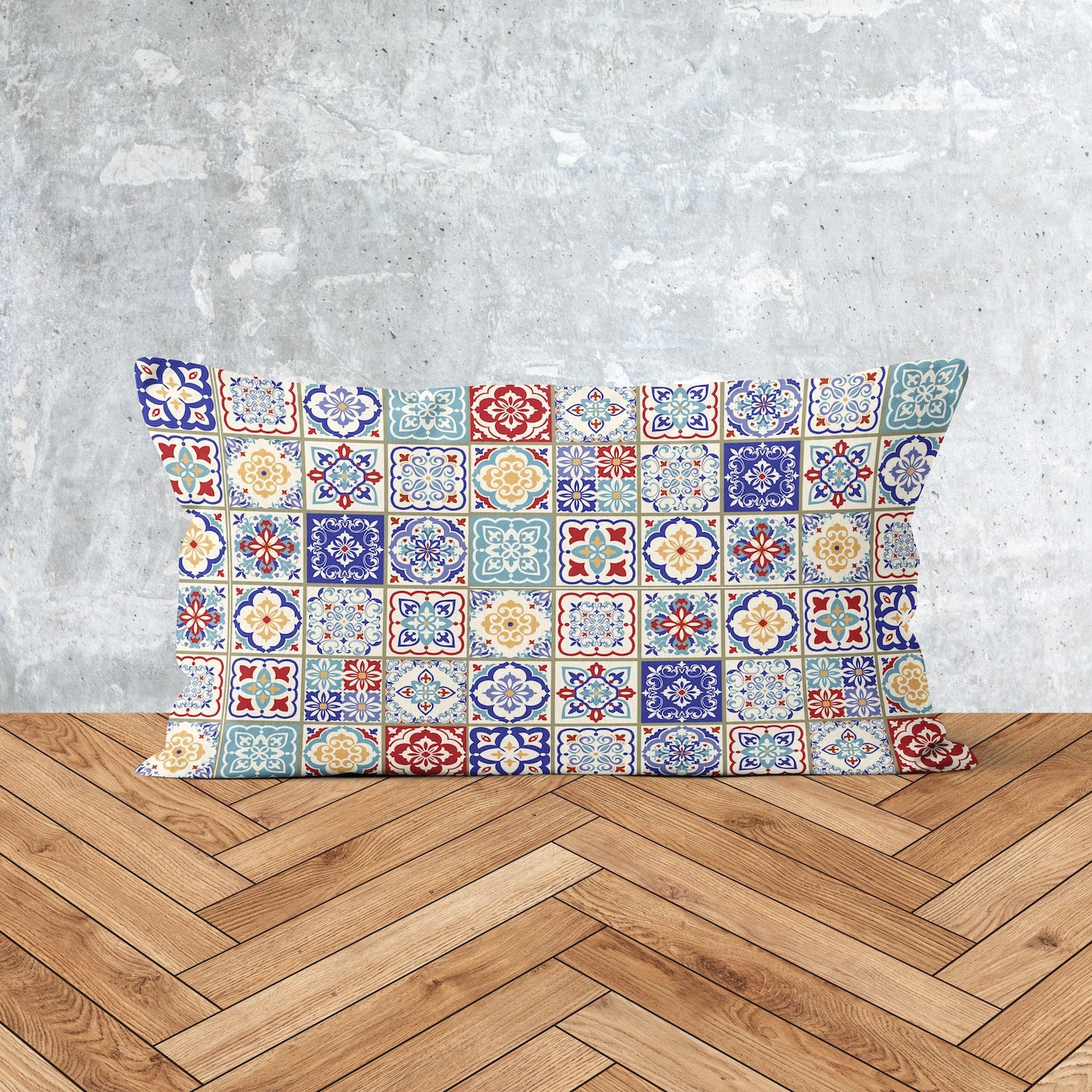 Çini Desenli 30cm x 50cm Çift Taraflı Kırlent Kılıfı