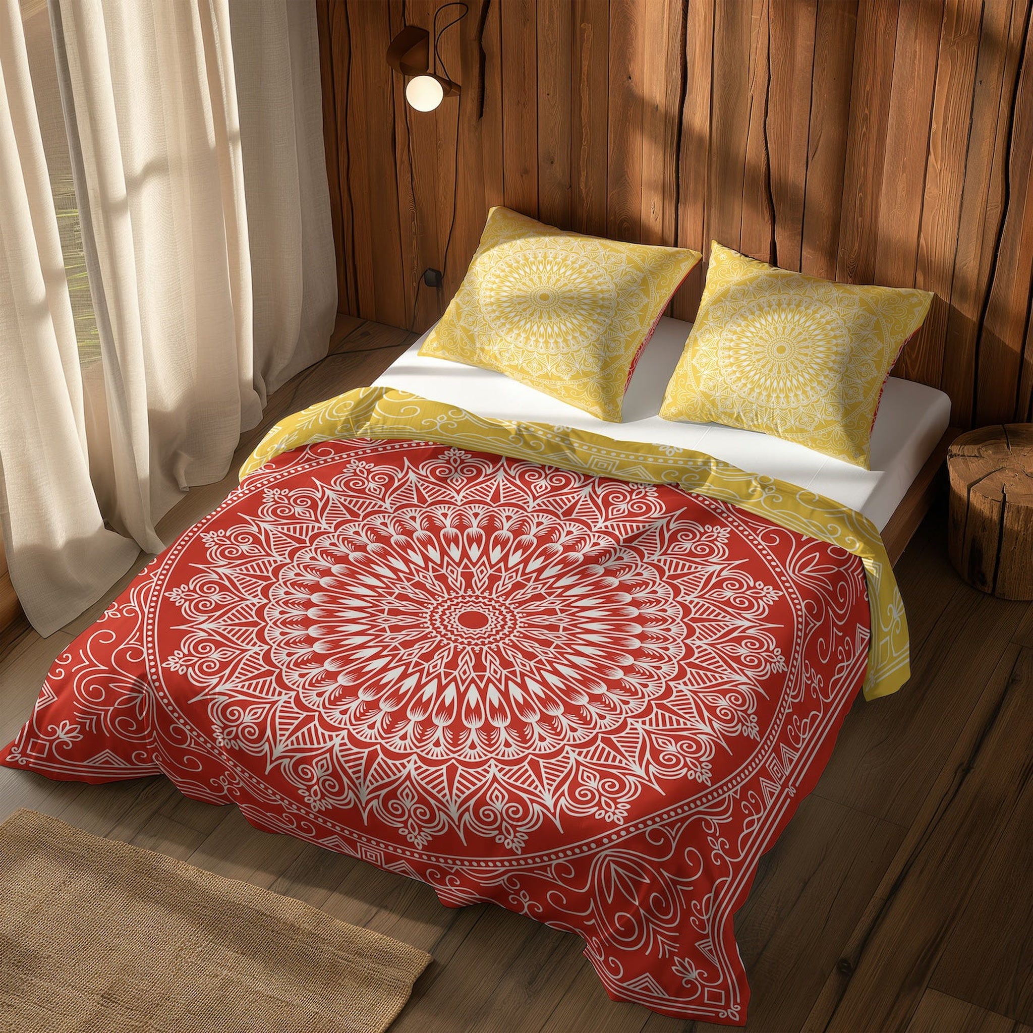 Red / Yellow Bohemian Mandala Çift Taraflı Nevresim Takımı