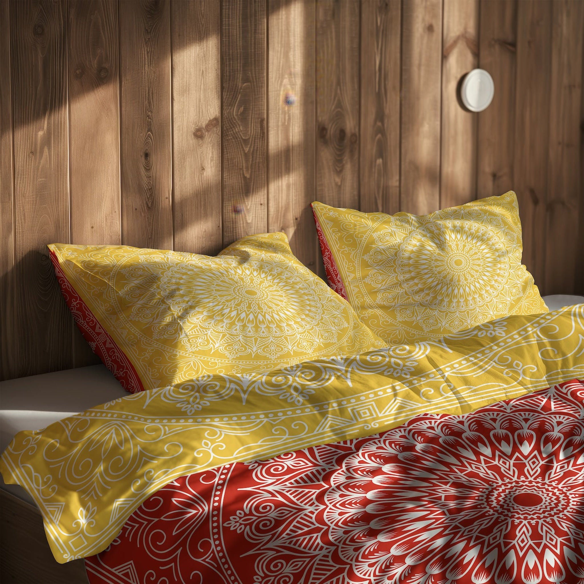 Red / Yellow Bohemian Mandala Çift Taraflı Nevresim Takımı