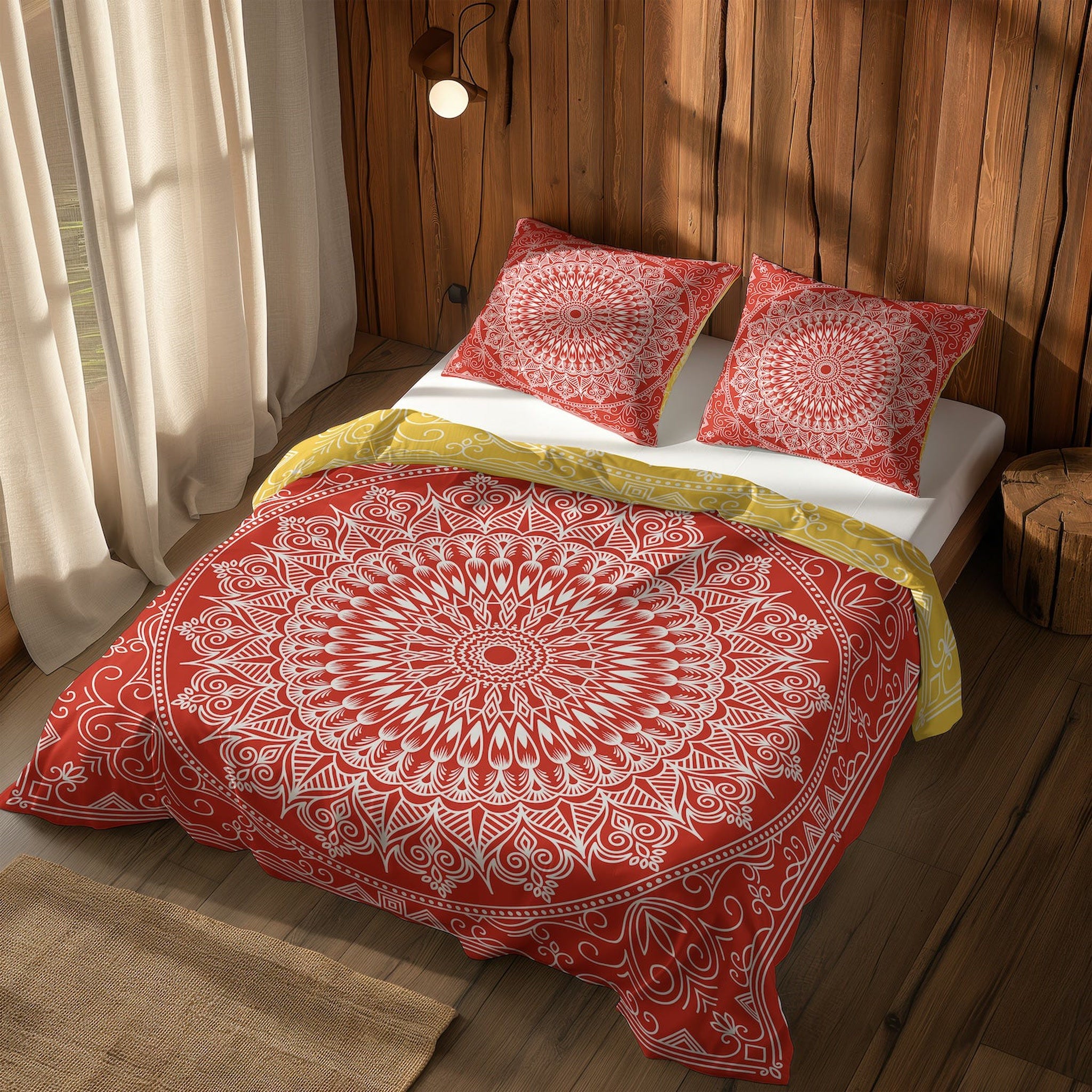 Red / Yellow Bohemian Mandala Çift Taraflı Nevresim Takımı