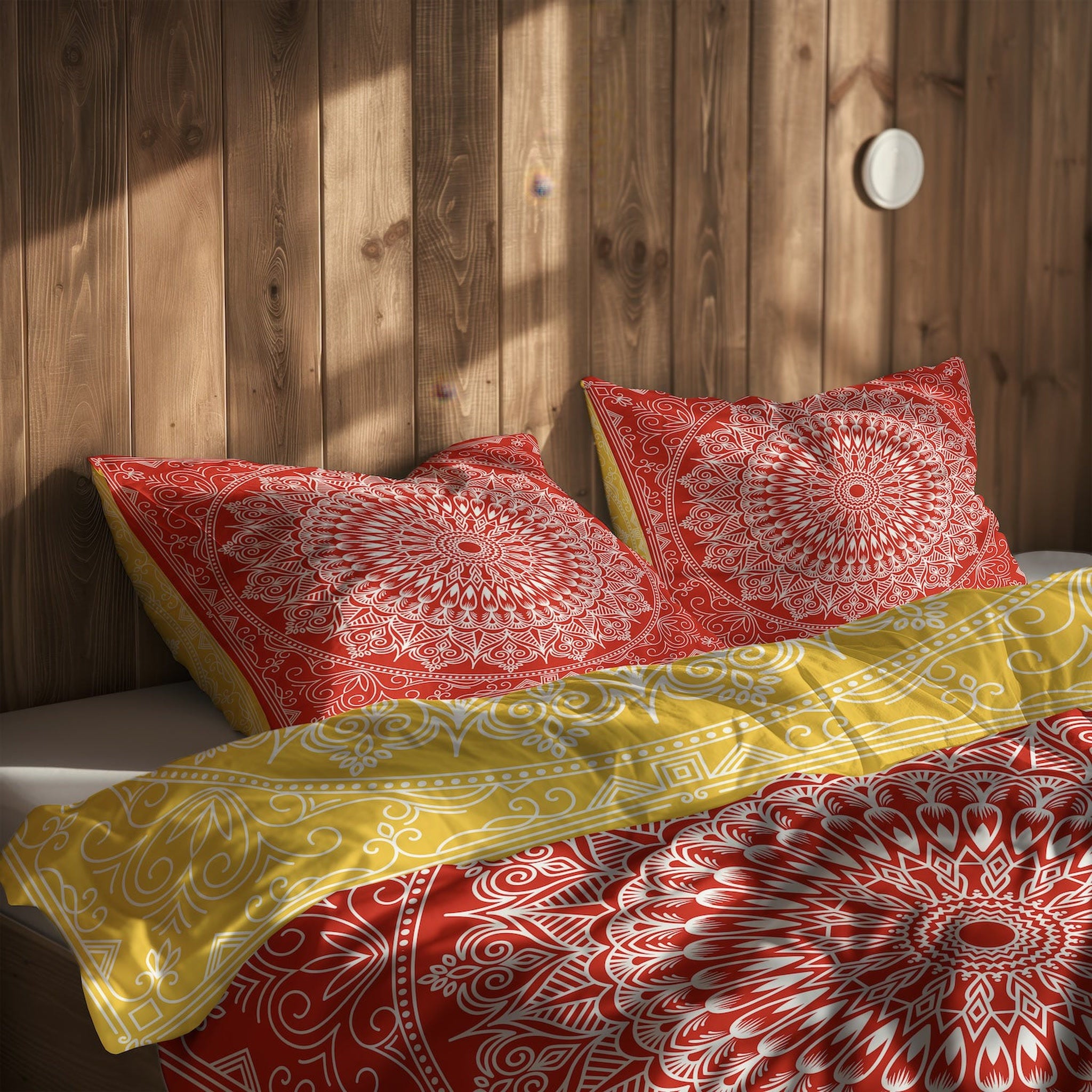 Red / Yellow Bohemian Mandala Çift Taraflı Nevresim Takımı