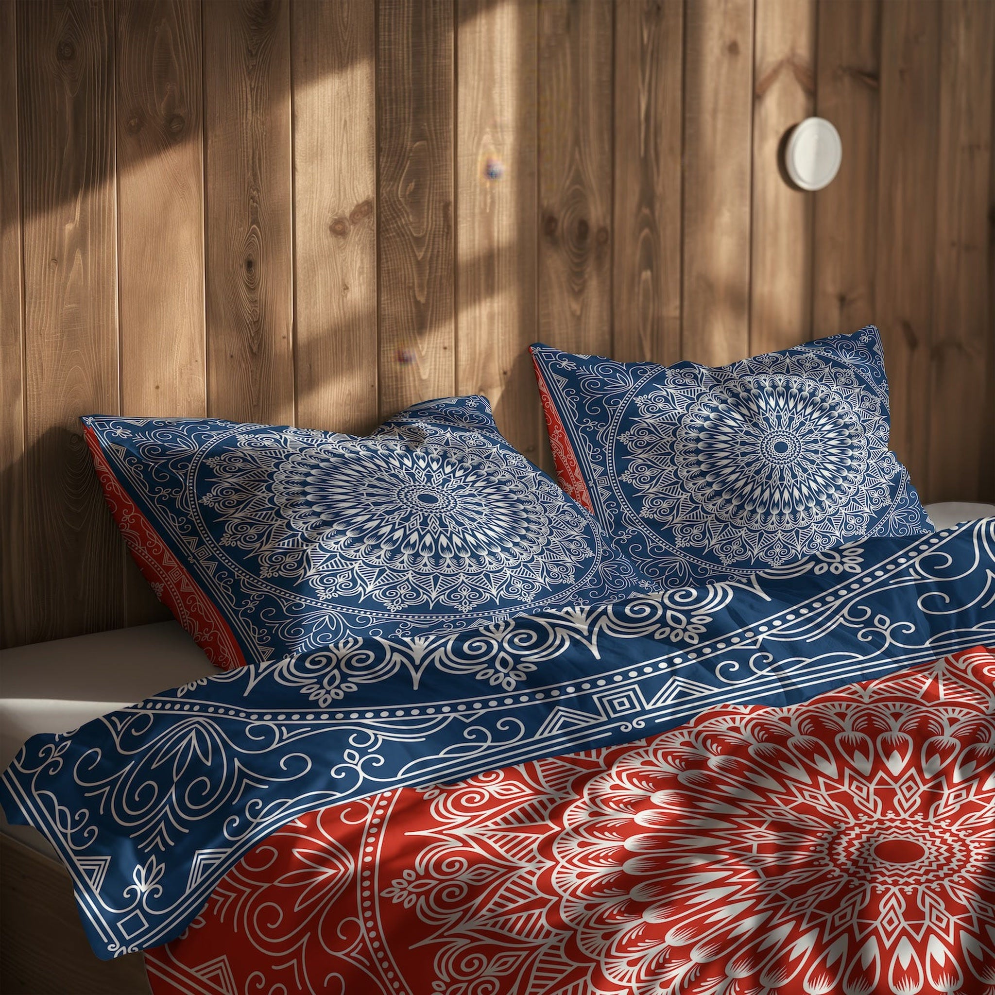 Red / Blue Bohemian Mandala Çift Taraflı Nevresim Takımı