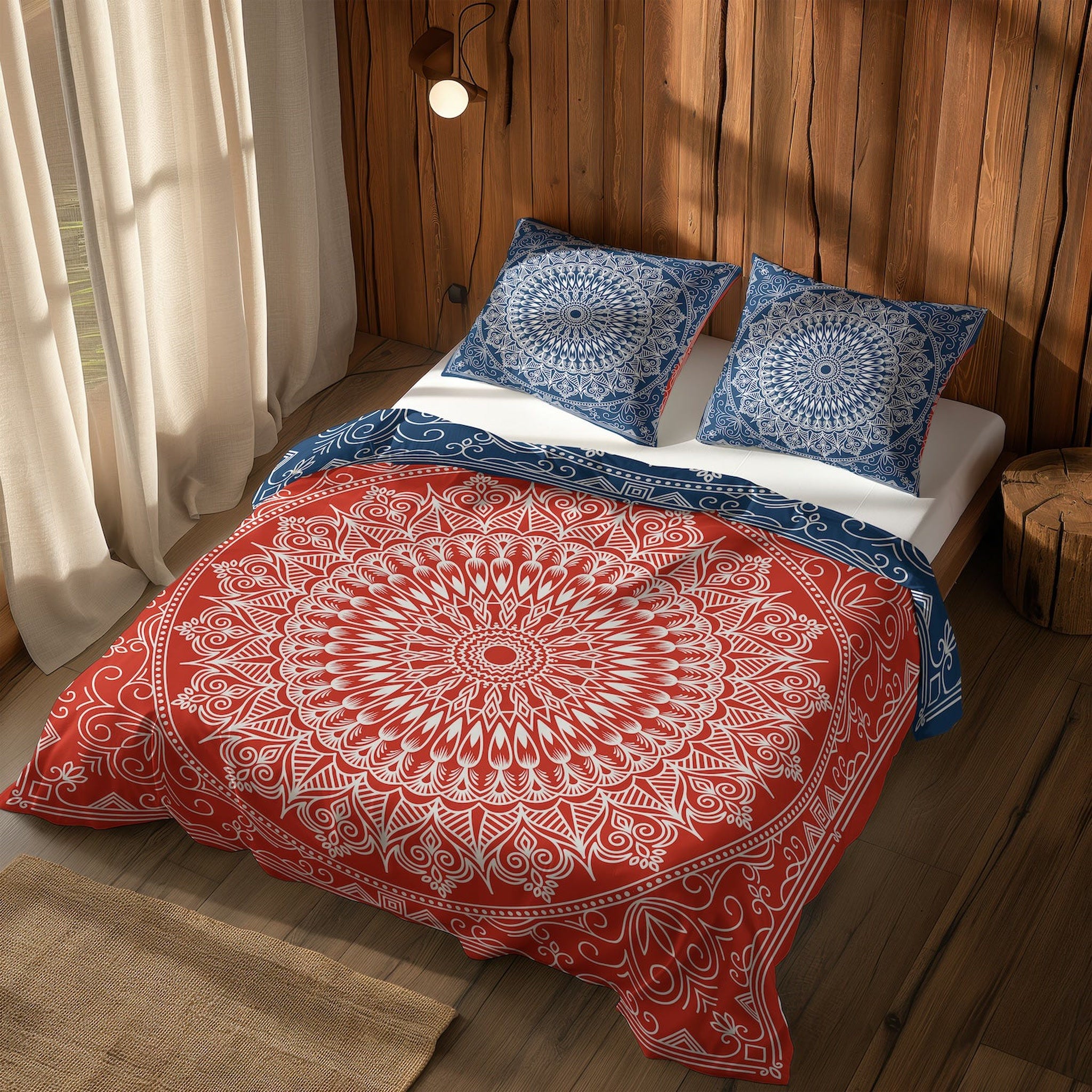 Red / Blue Bohemian Mandala Çift Taraflı Nevresim Takımı