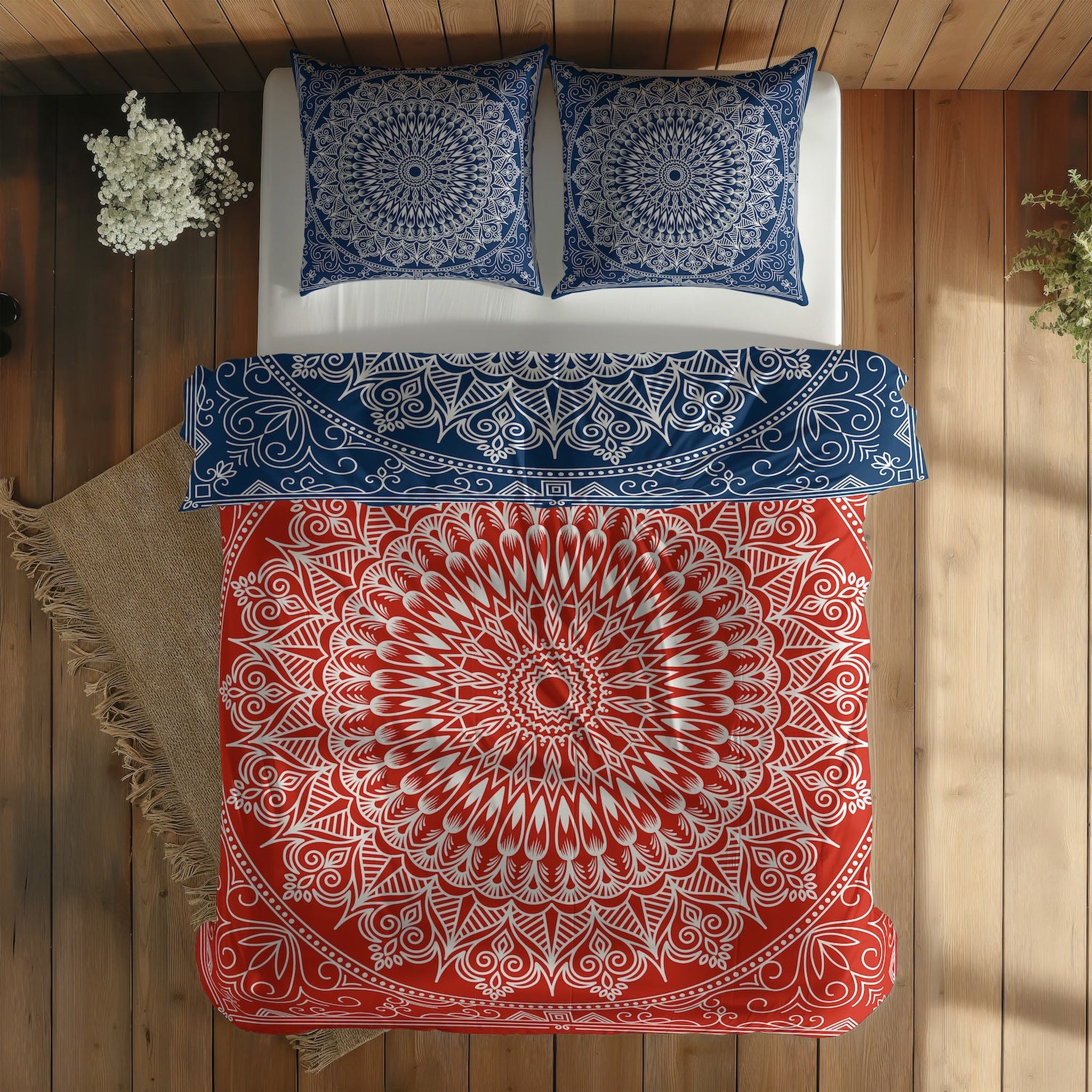 Red / Blue Bohemian Mandala Çift Taraflı Nevresim Takımı