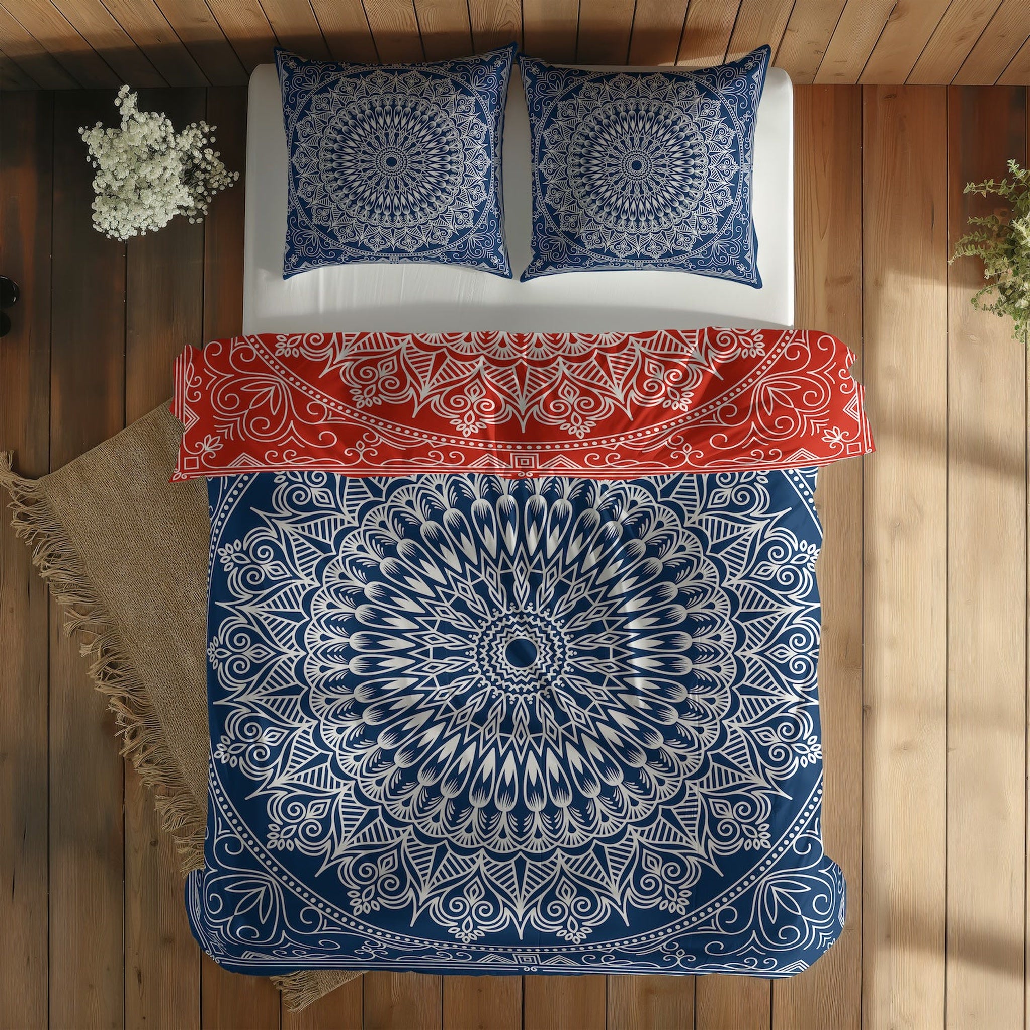 Red / Blue Bohemian Mandala Çift Taraflı Nevresim Takımı