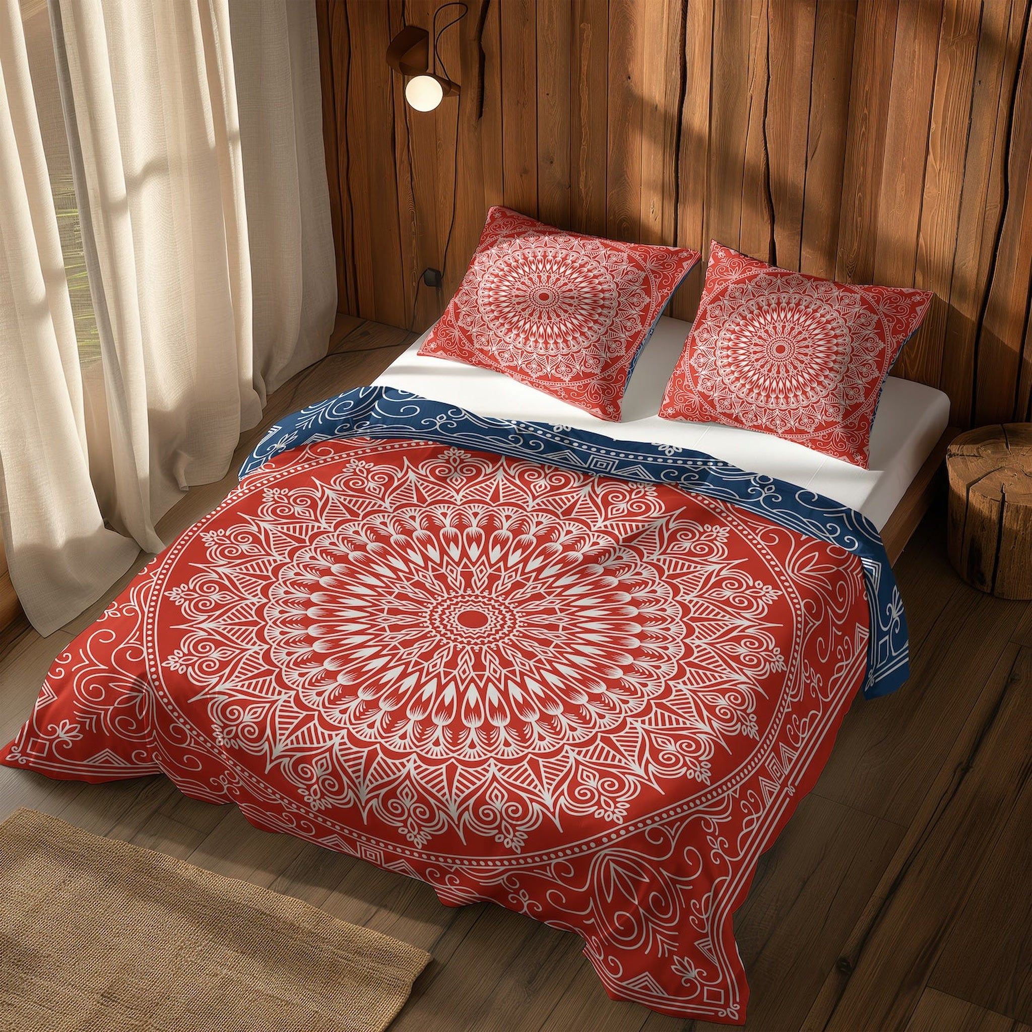 Red / Blue Bohemian Mandala Çift Taraflı Nevresim Takımı