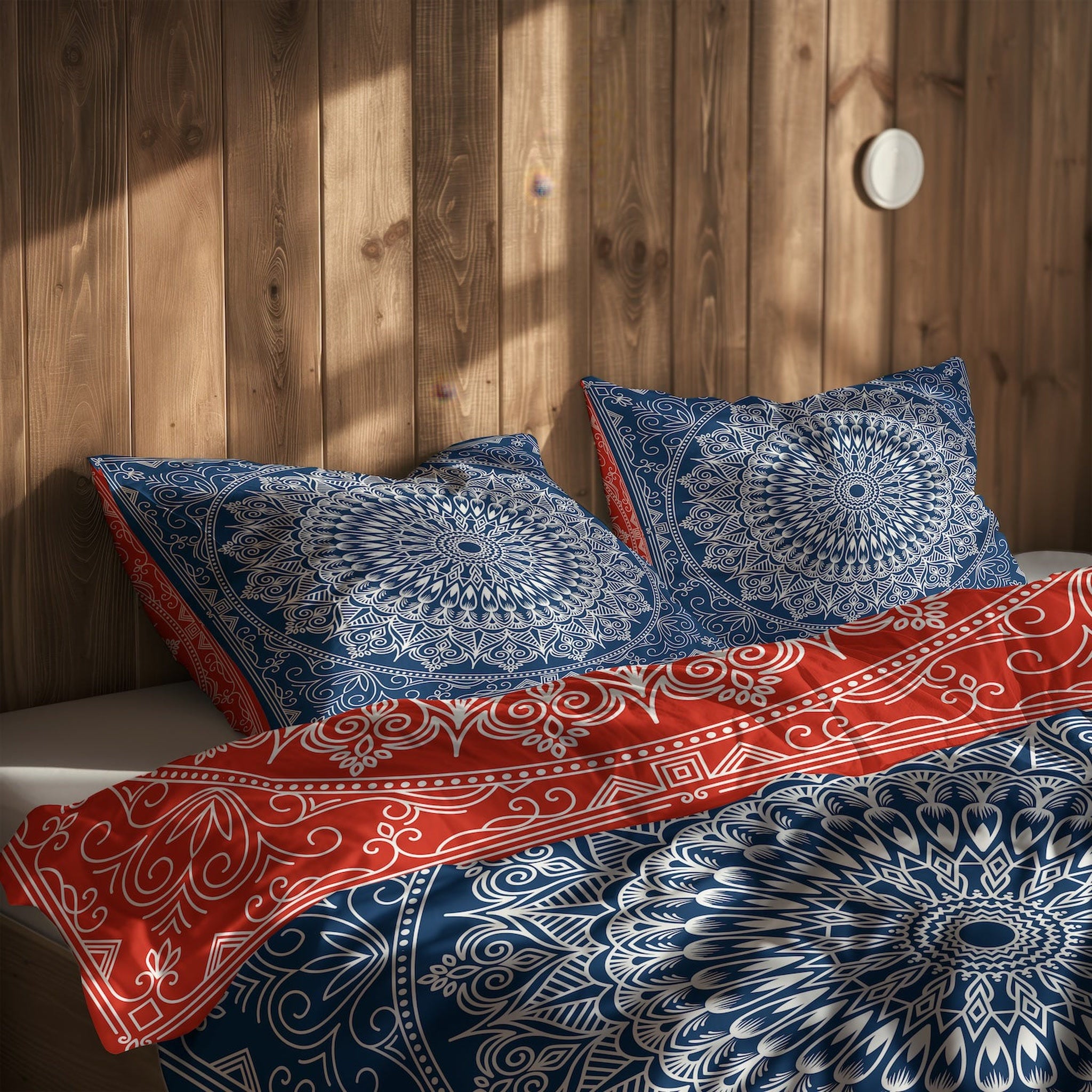 Red / Blue Bohemian Mandala Çift Taraflı Nevresim Takımı
