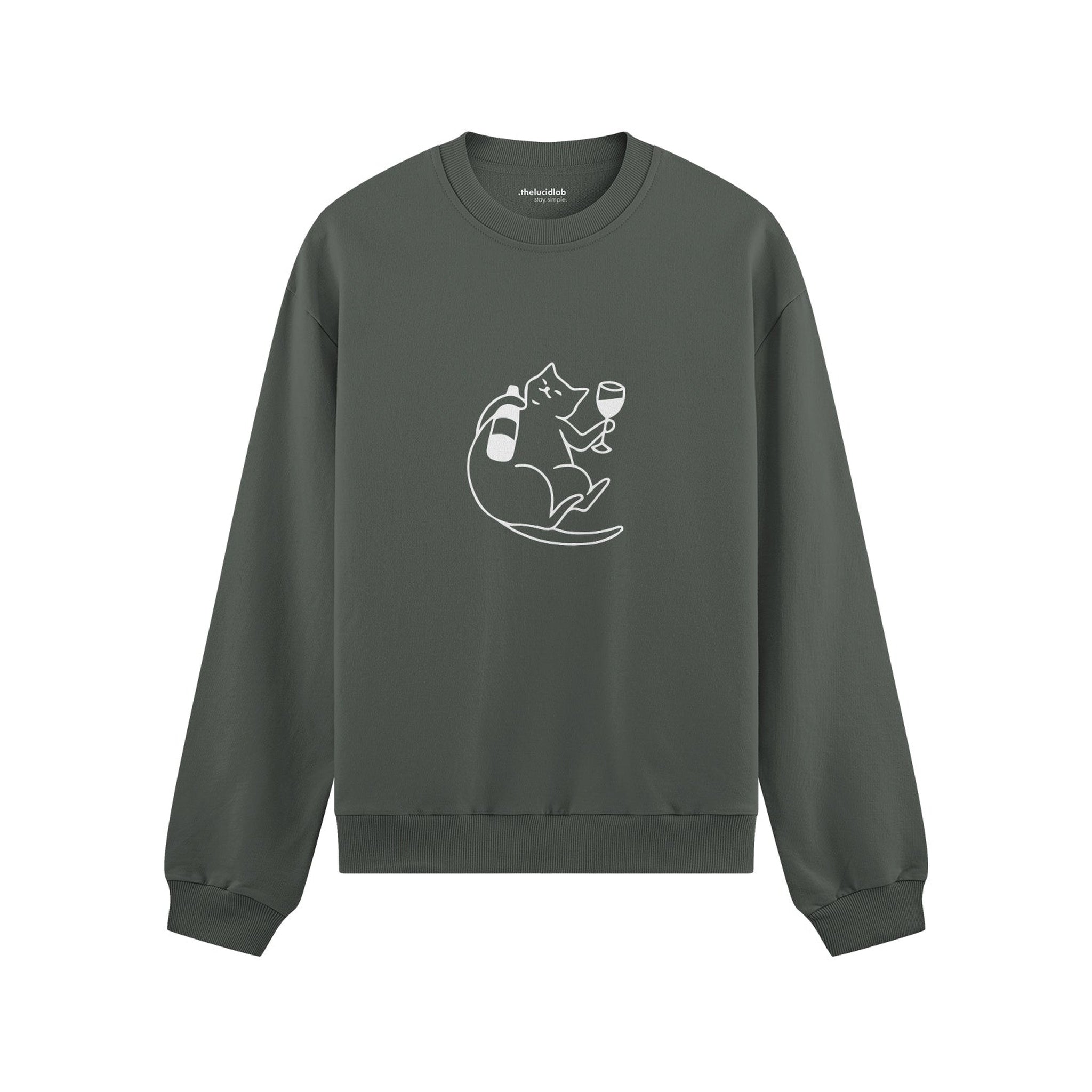 Wine Lover Cat Oversize Sweatshirt