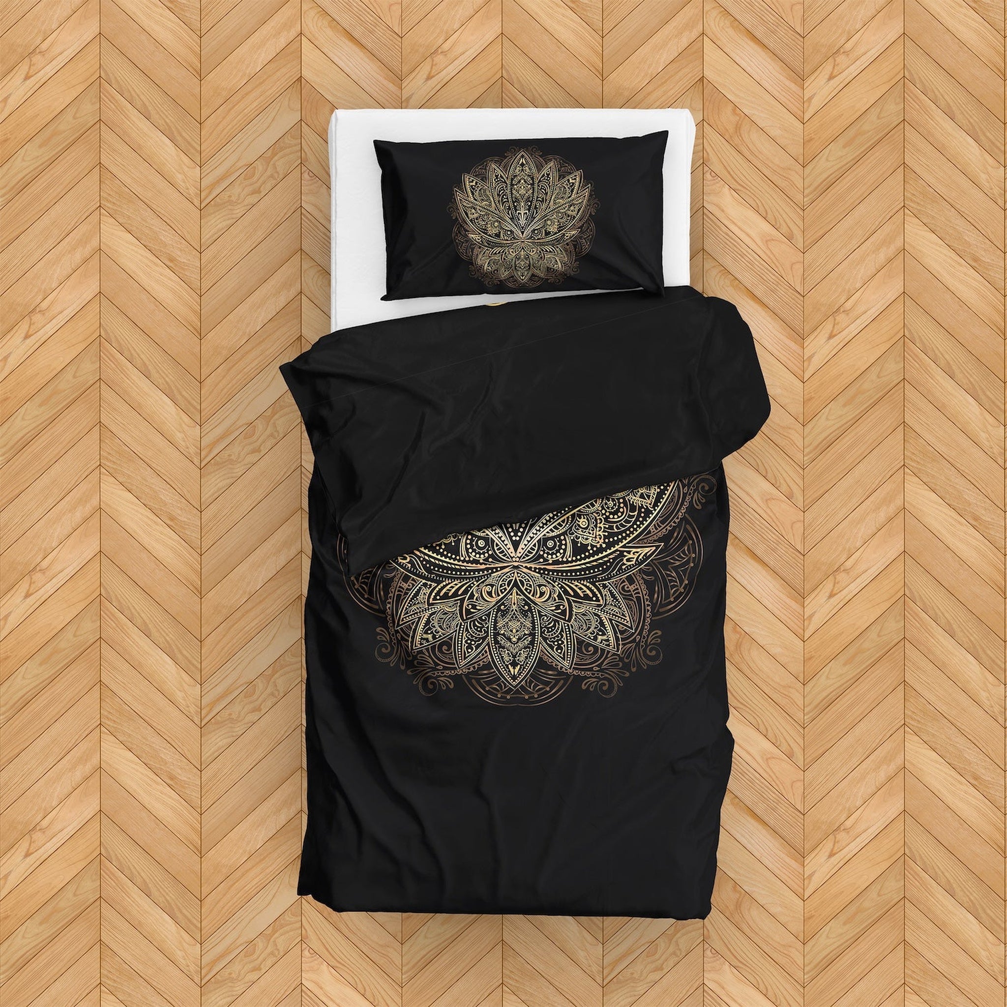 Gold Hamsa & Golden Lotus Çift Taraflı Nevresim Takımı