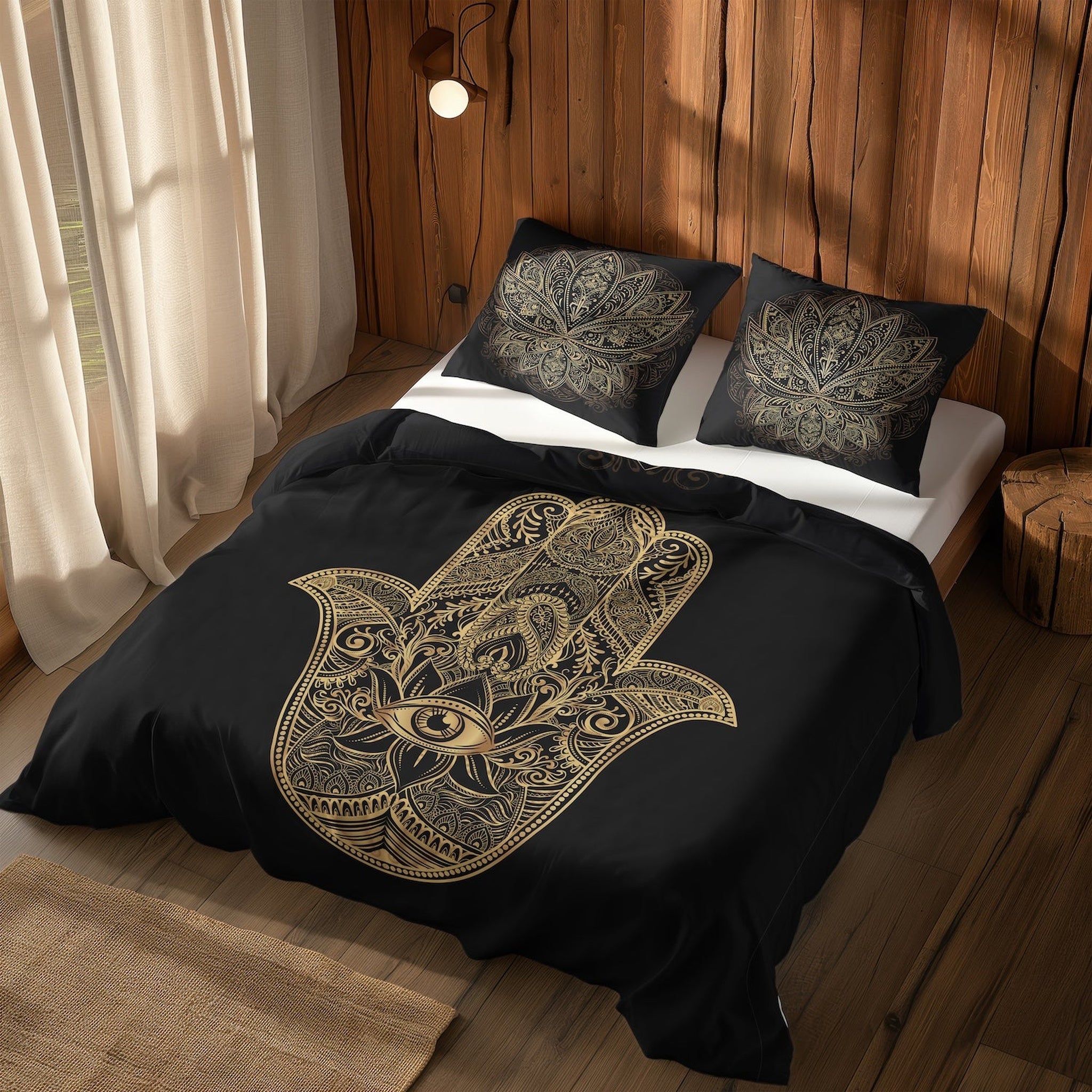 Gold Hamsa & Golden Lotus Çift Taraflı Nevresim Takımı