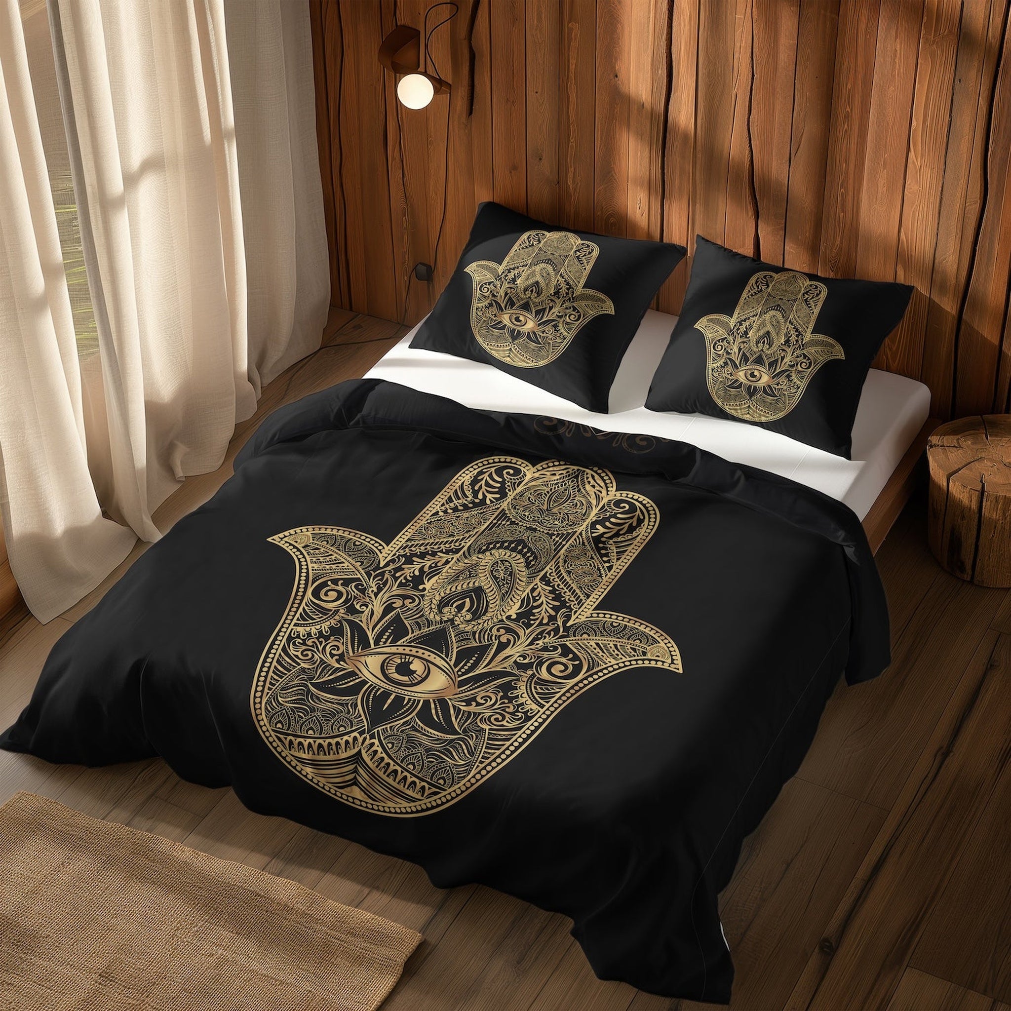 Gold Hamsa & Golden Lotus Çift Taraflı Nevresim Takımı