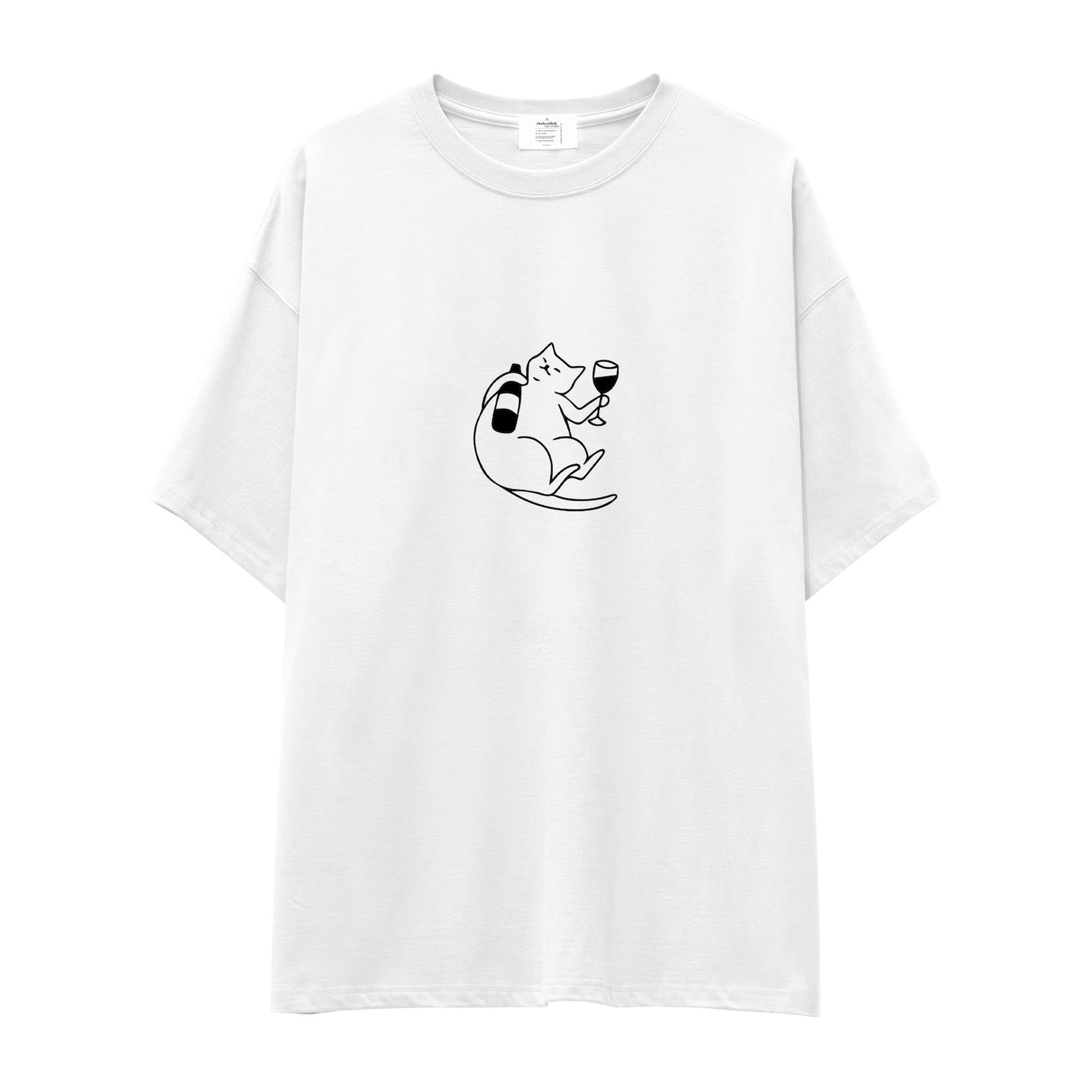 Wine Lover Cat Oversize Tişört