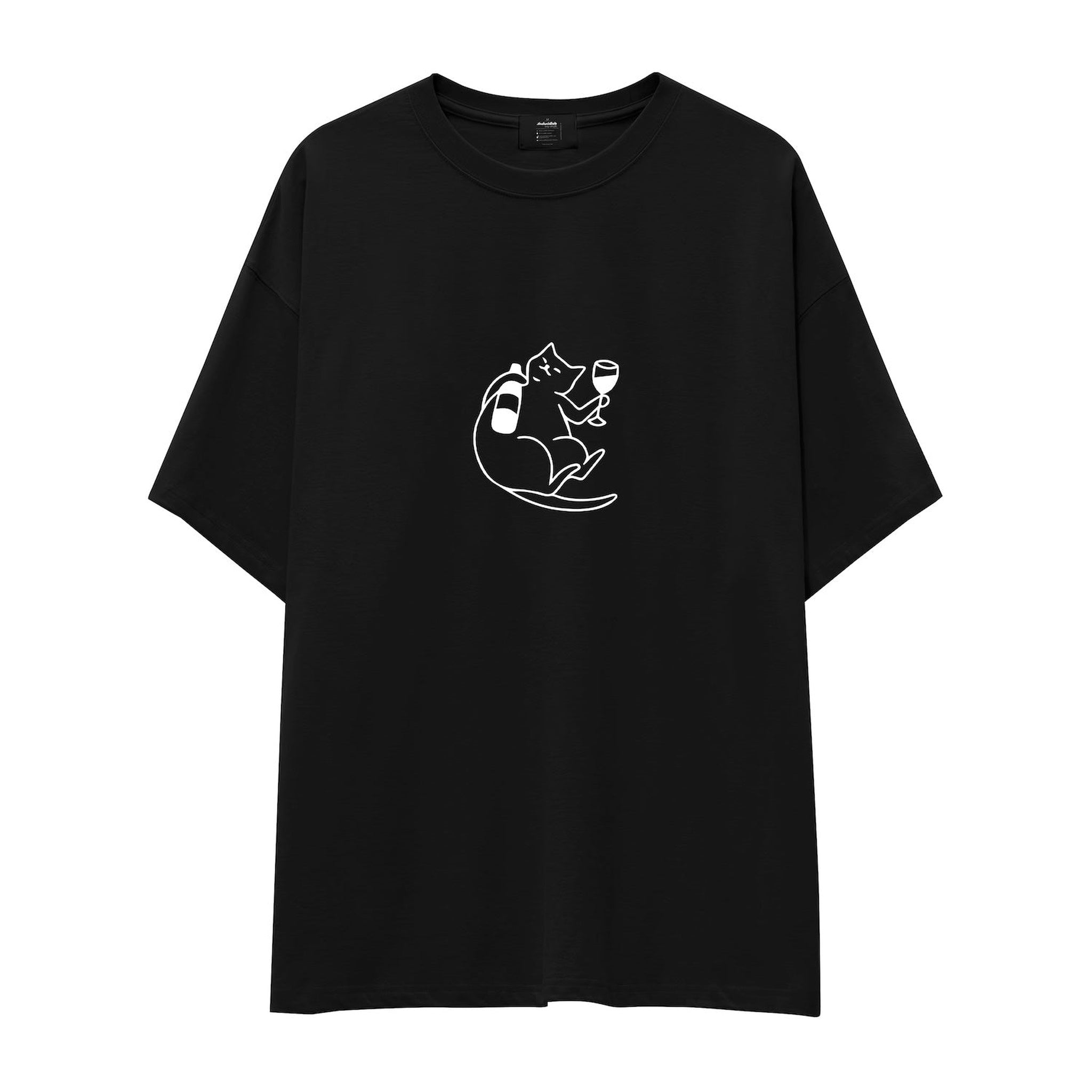 Wine Lover Cat Oversize Tişört
