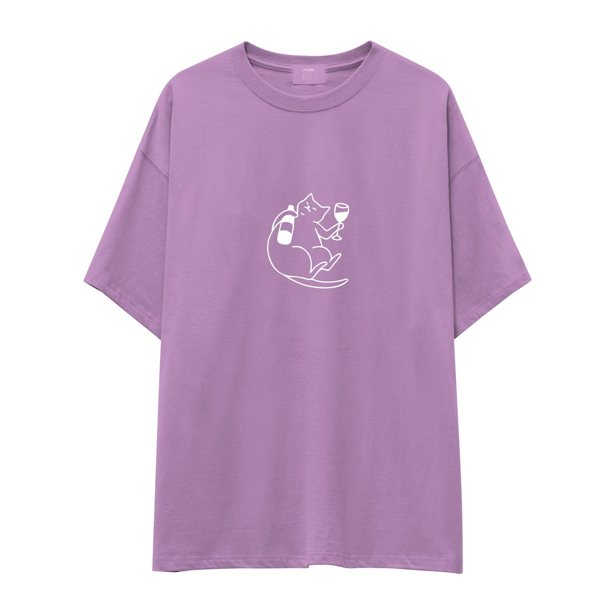Wine Lover Cat Oversize Tişört