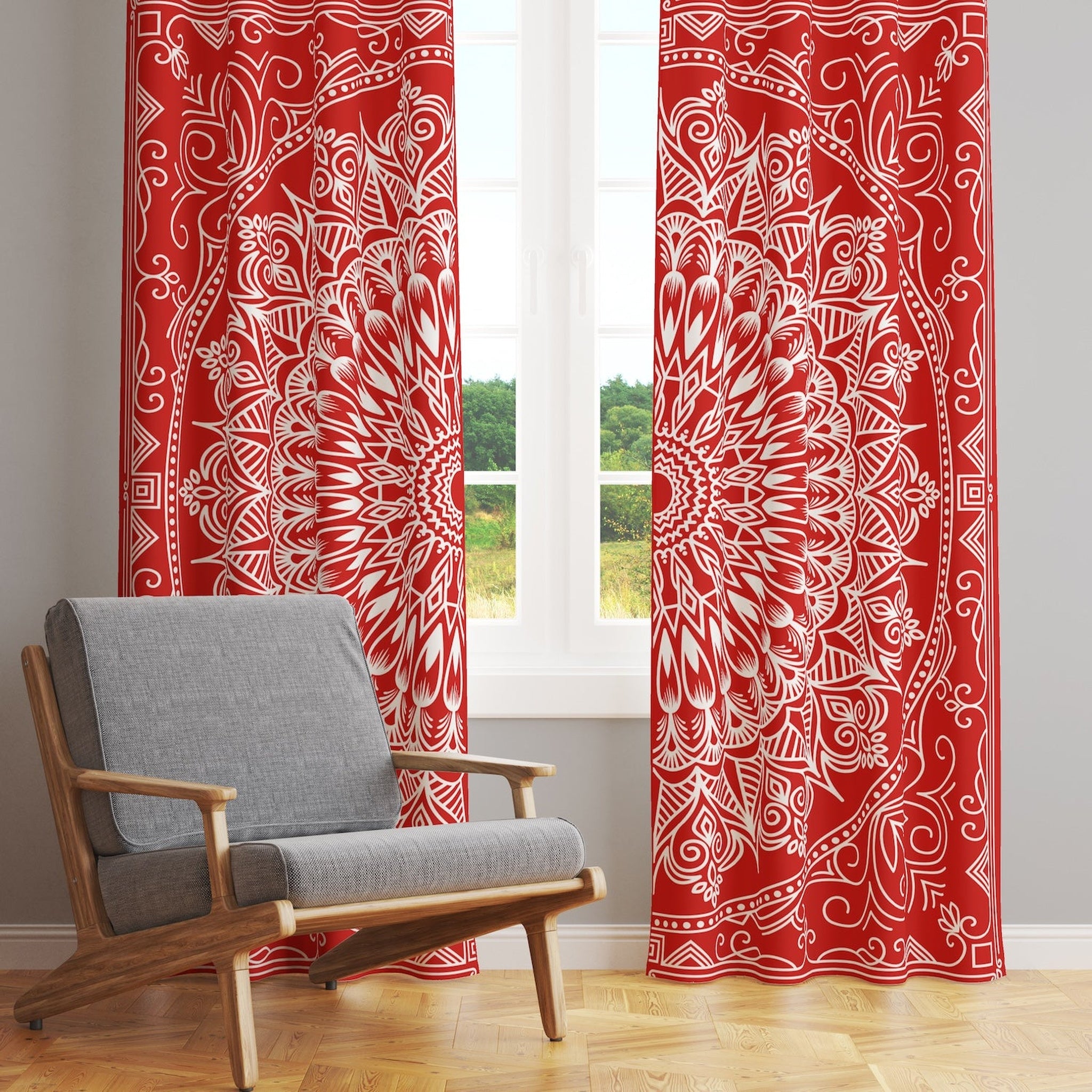 Red Bohemian Mandala Fon Perde