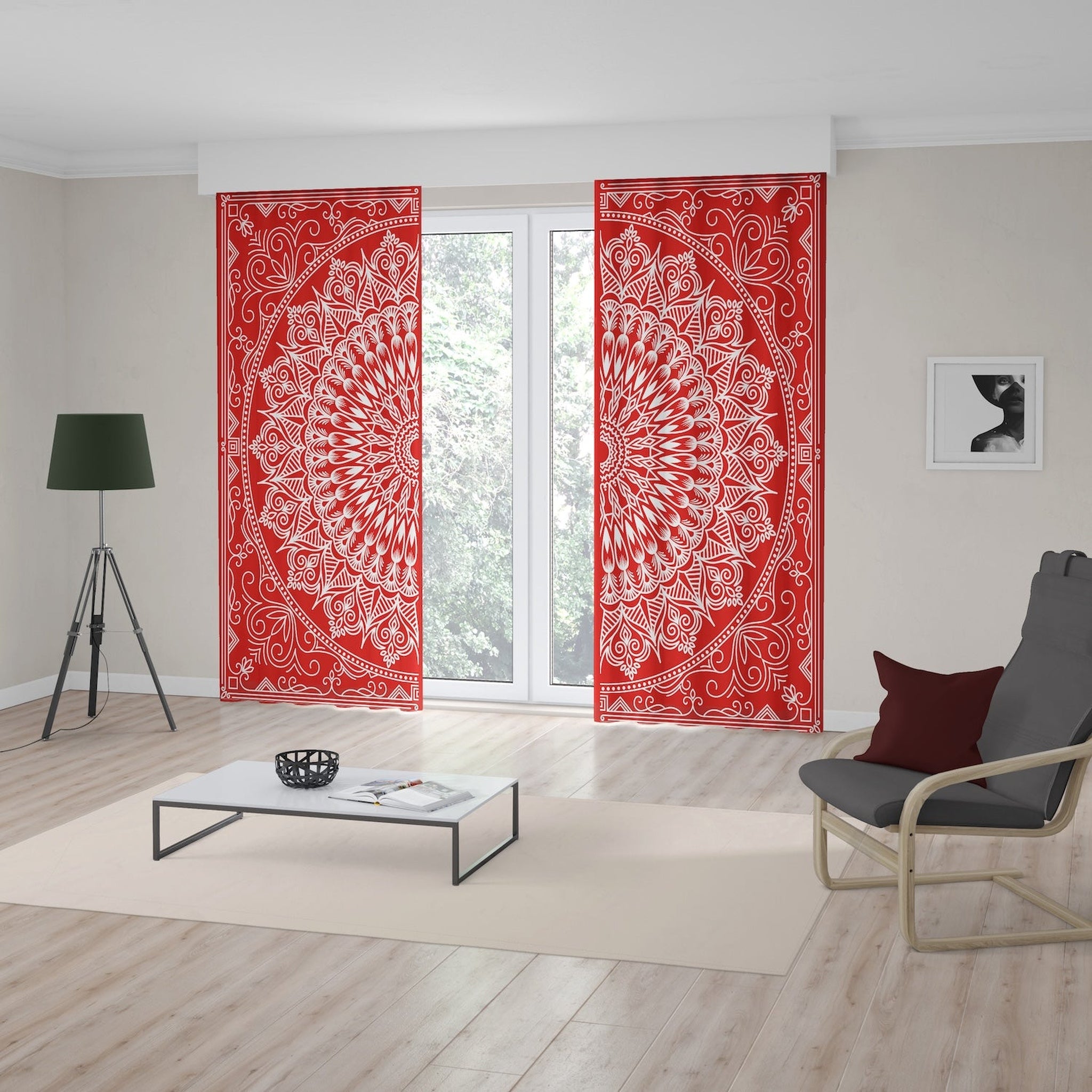 Red Bohemian Mandala Fon Perde