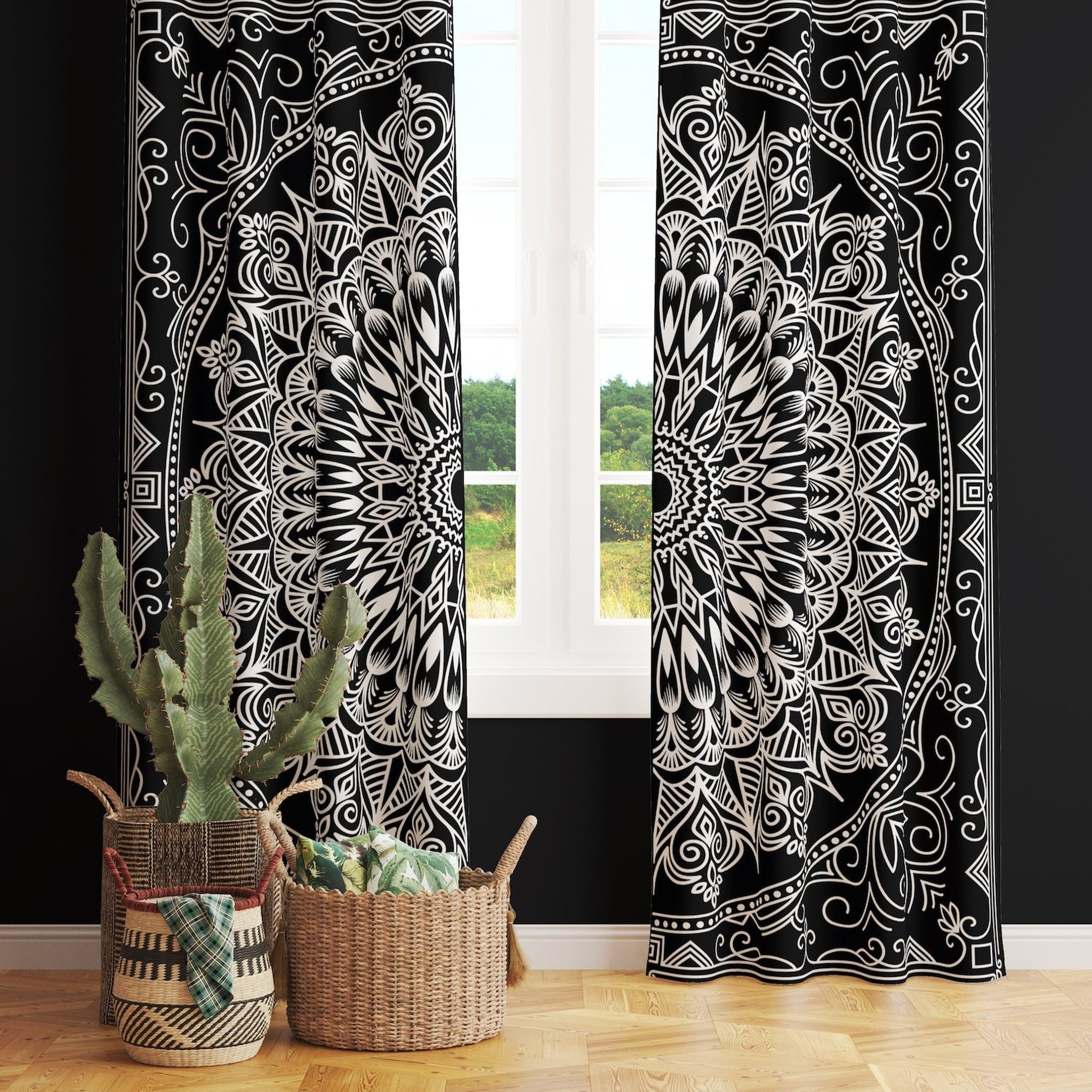 Black Bohemian Mandala Fon Perde
