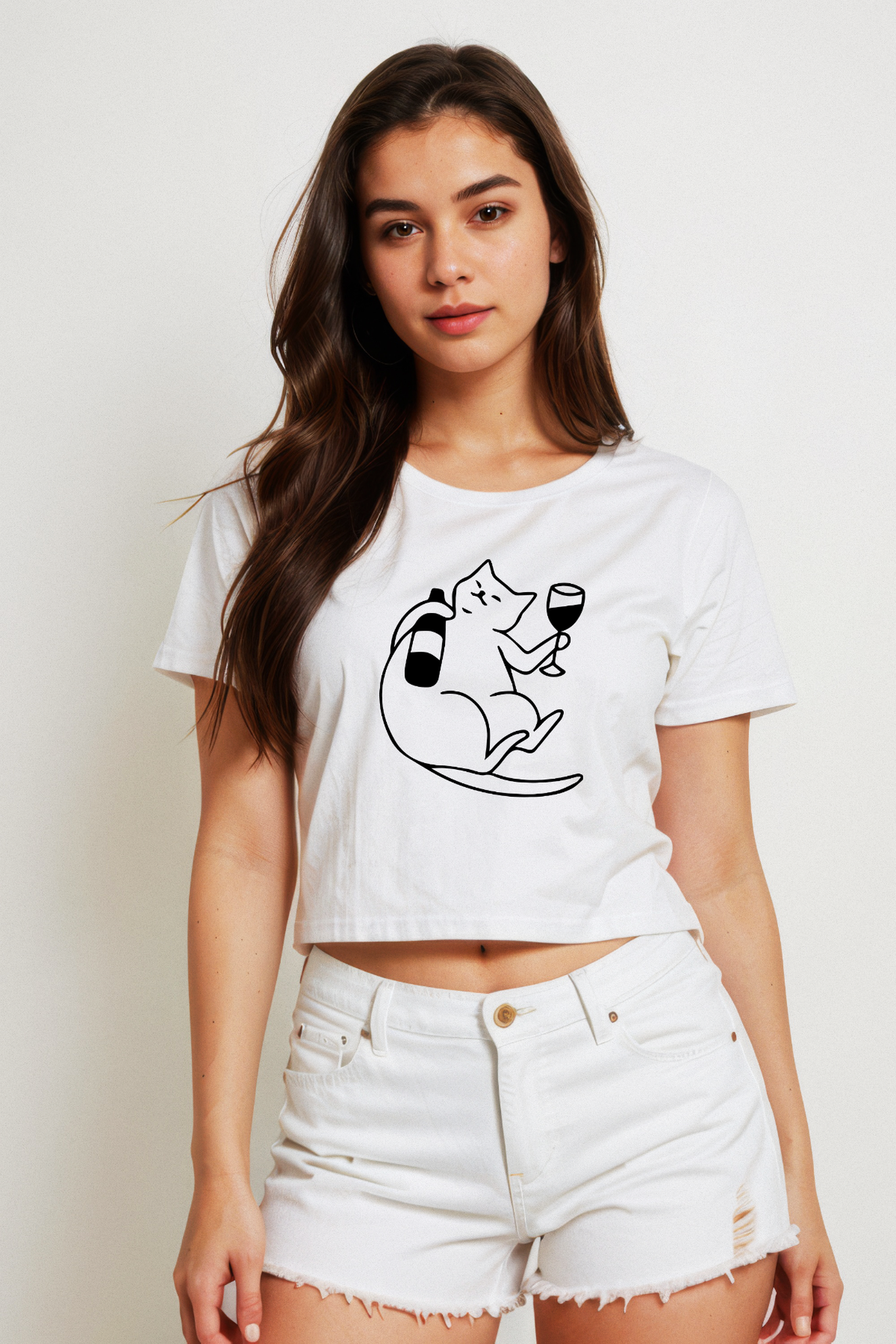 Wine Lover Cat Crop Tişört