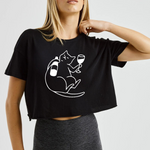 Wine Lover Cat Crop Tişört