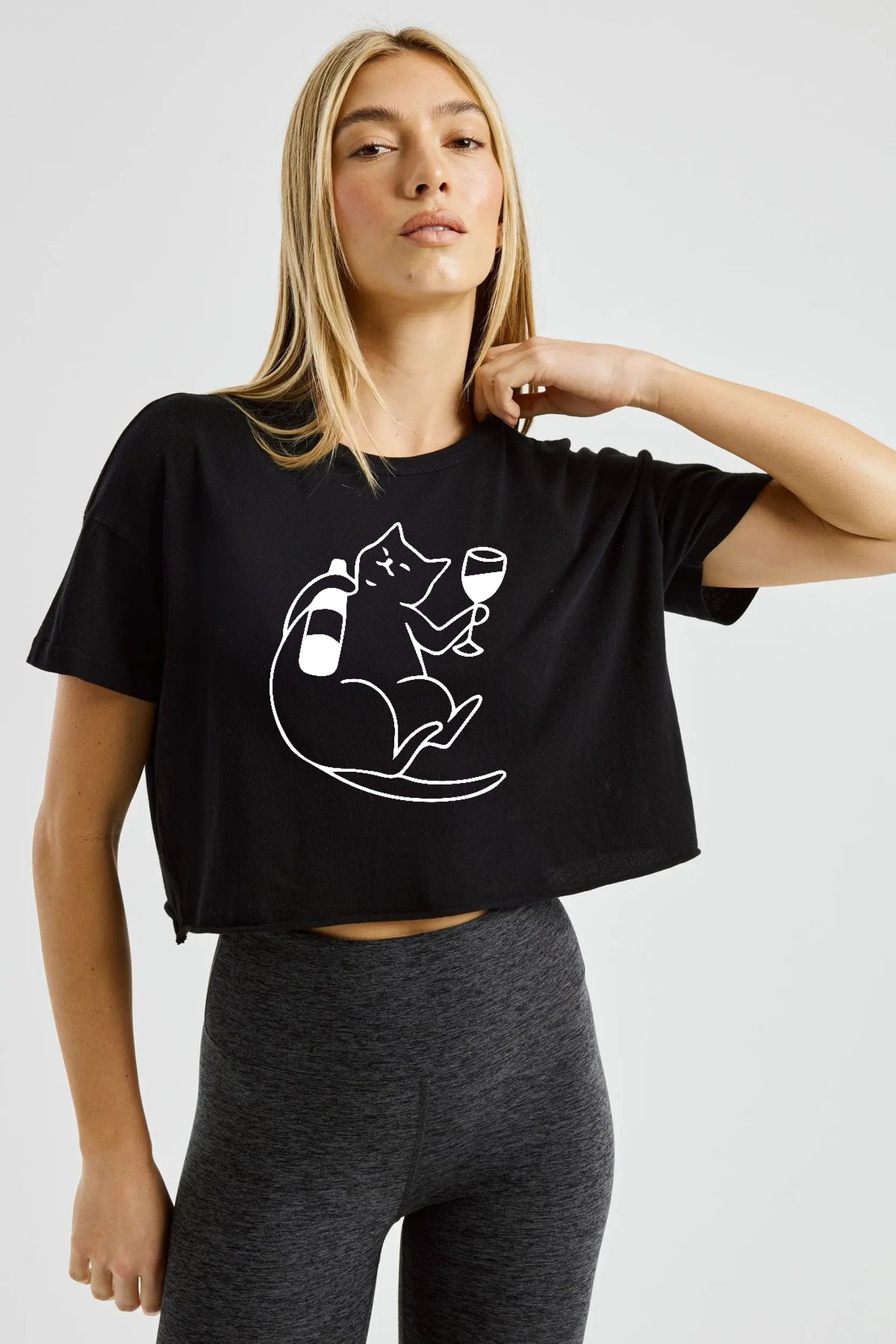 Wine Lover Cat Crop Tişört