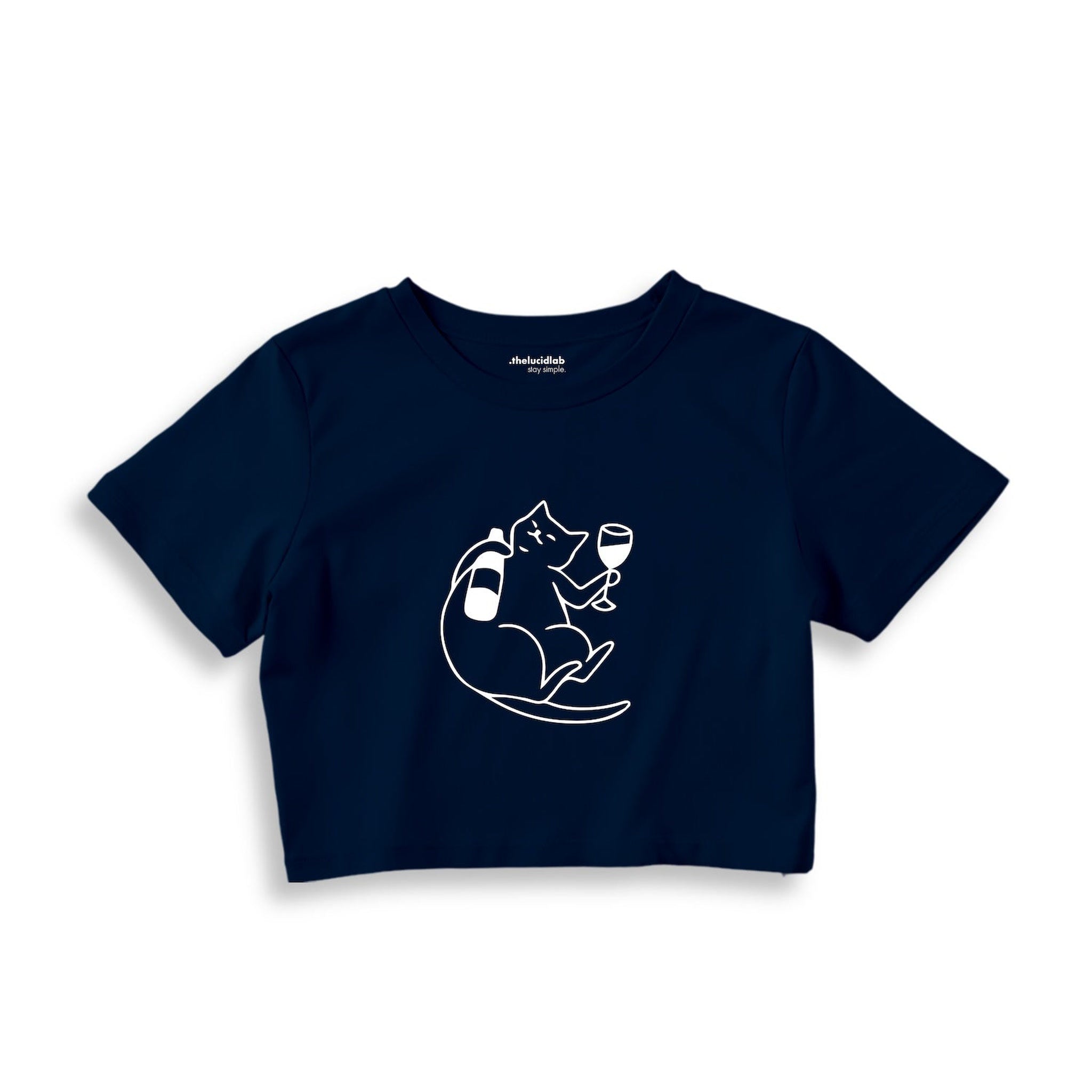 Wine Lover Cat Crop Tişört