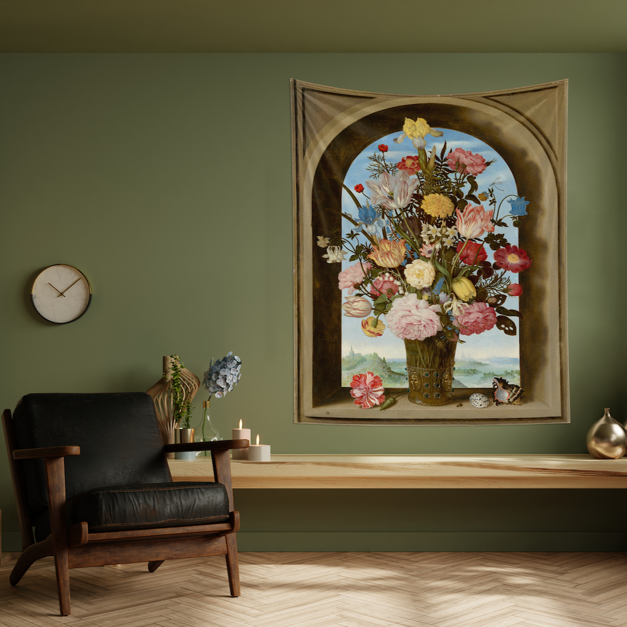 Vase of Flowers in a Window Niche Duvar Örtüsü