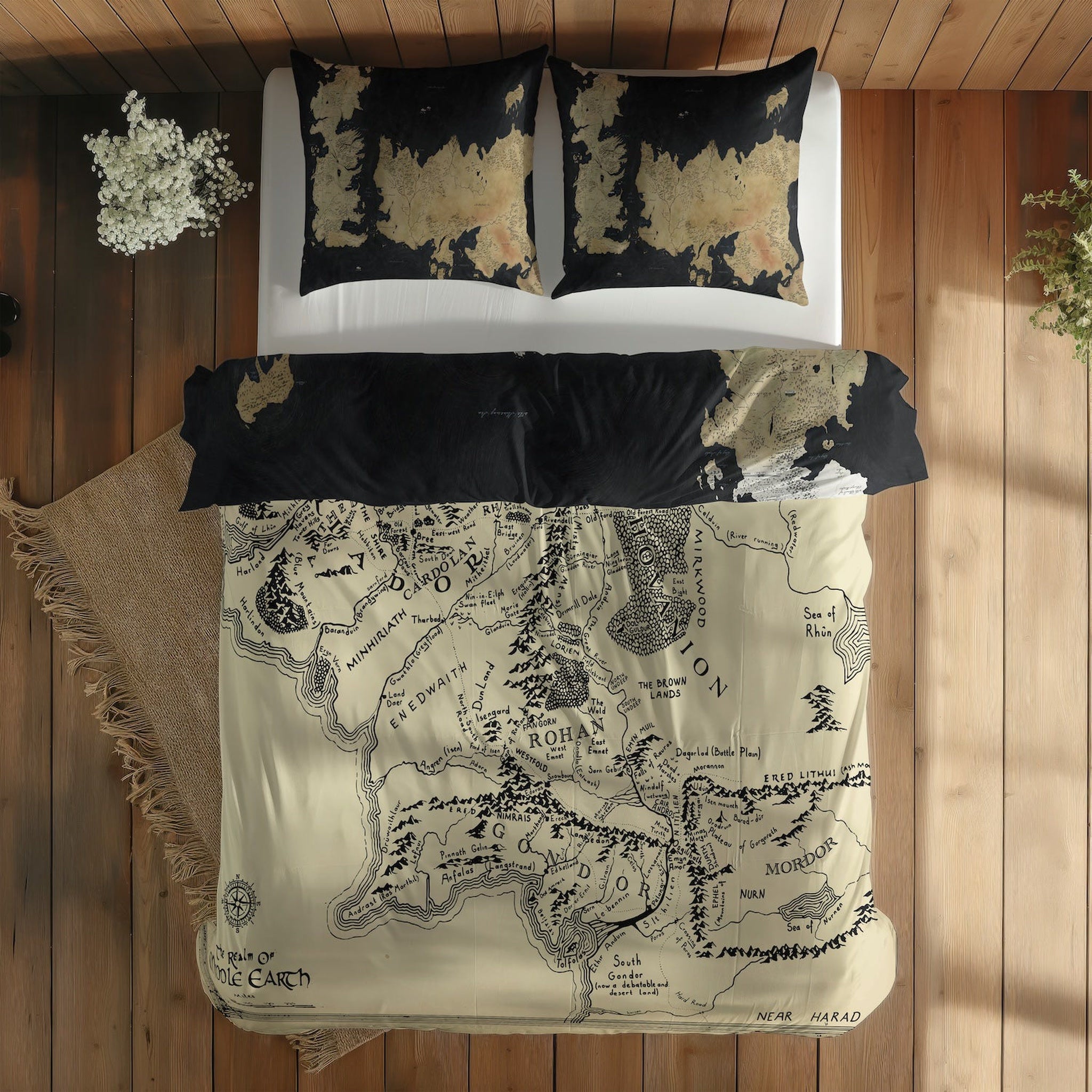 Yüzüklerin Efendisi Orta Dünya Haritası & Game Of Thrones Map Çift Taraflı Nevresim Takımı