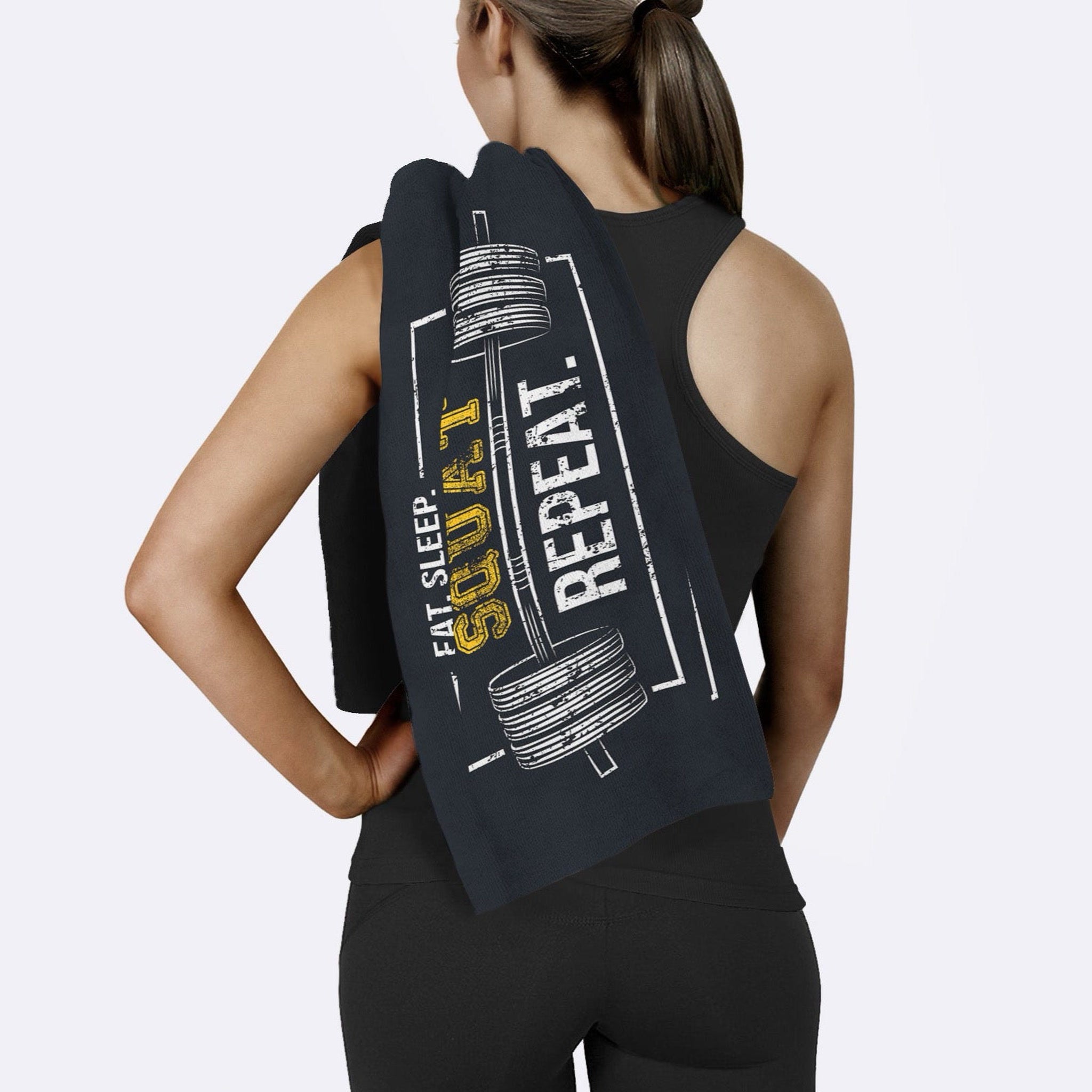 Eat Sleep Squat Repeat / Siyah Spor Havlusu