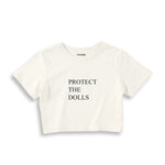 Protect The Dolls Crop Tişört — Ekru