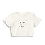 Protect The Dolls Crop Tişört — Ekru