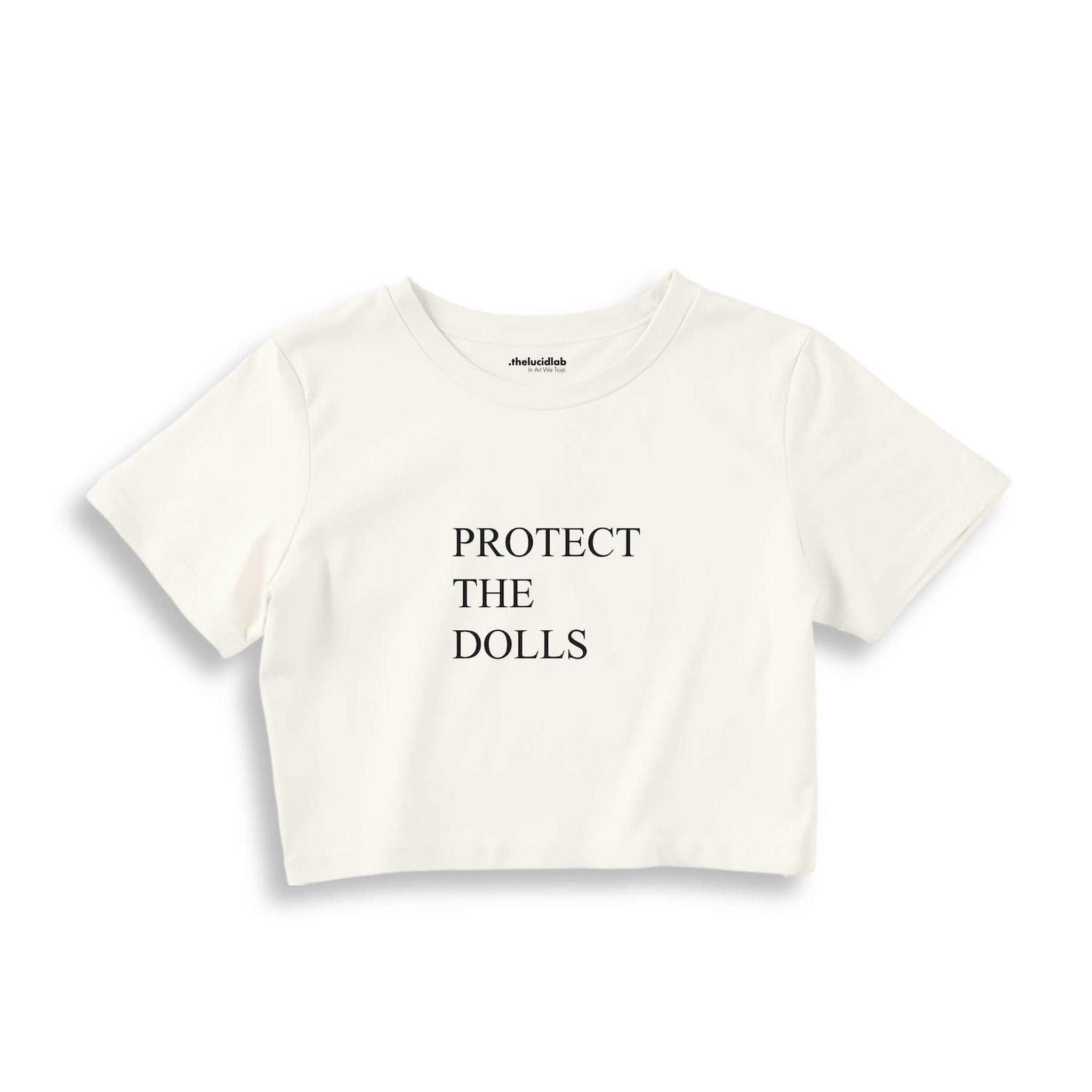Protect The Dolls Crop Tişört — Ekru