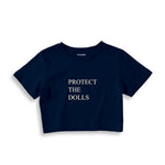 Protect The Dolls Crop Tişört — Lacivert