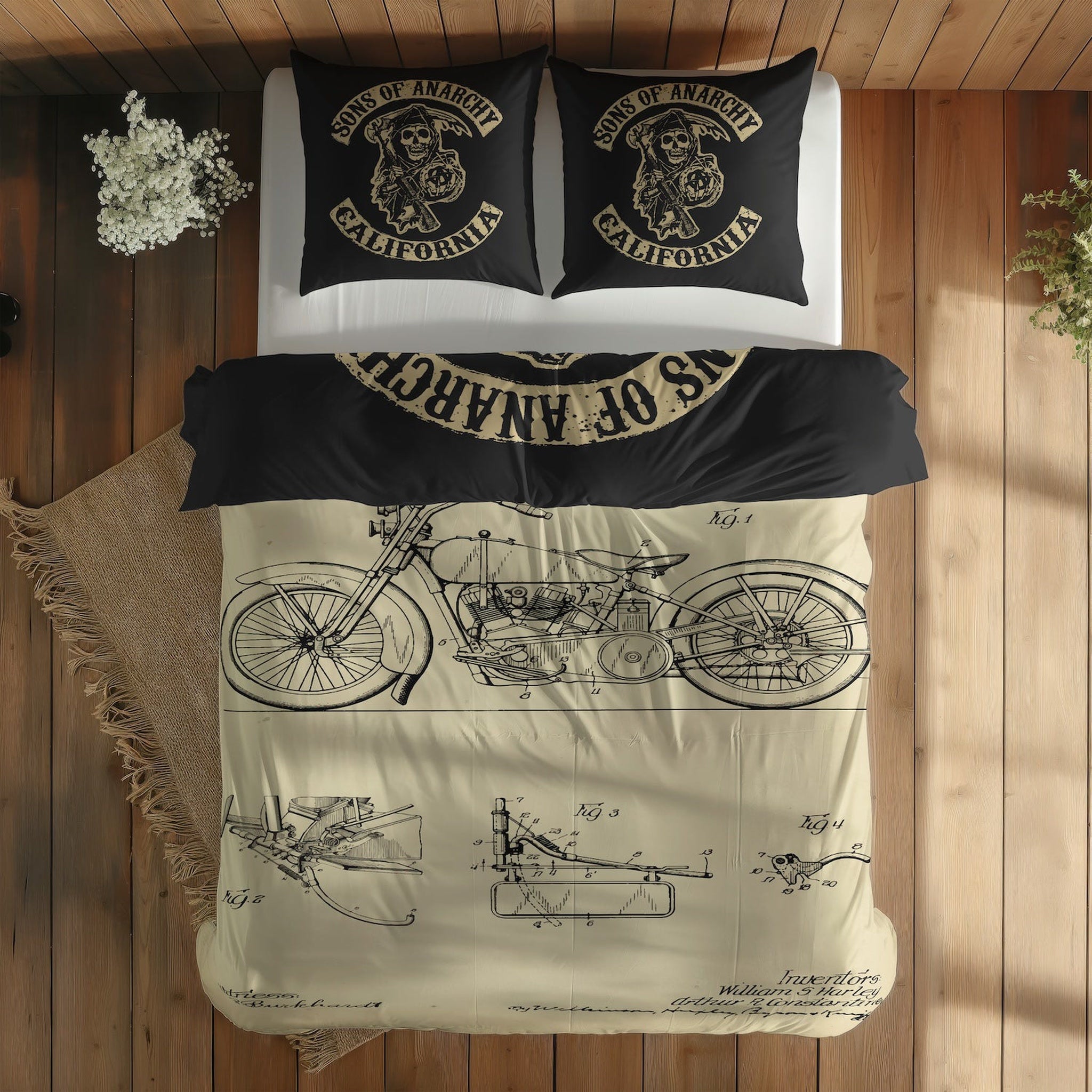 Sons of Anarchy & Harley Davidson Model 28B Vintage Çift Taraflı Nevresim Takımı