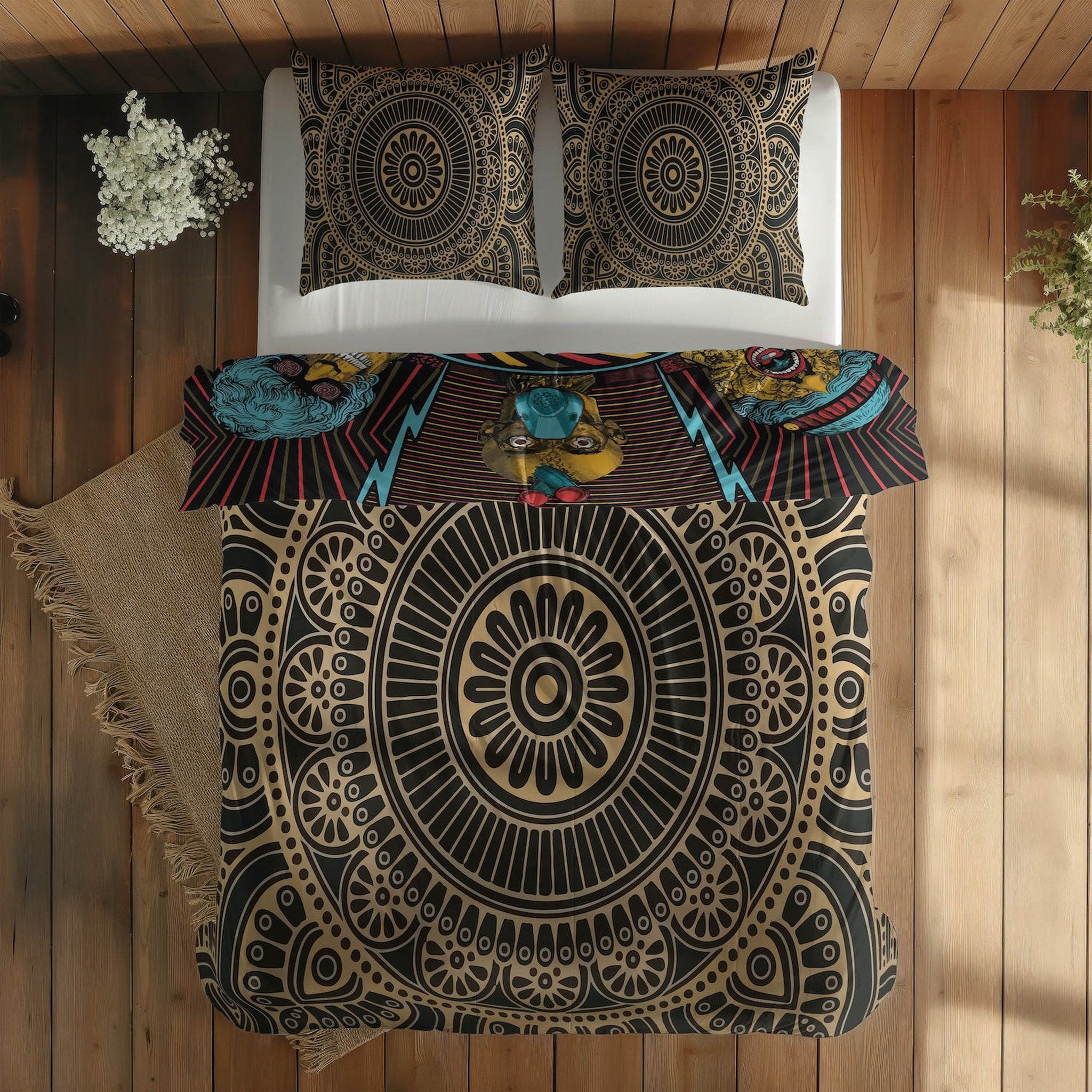 Hypnotic & Gold Mandala Çift Taraflı Nevresim Takımı