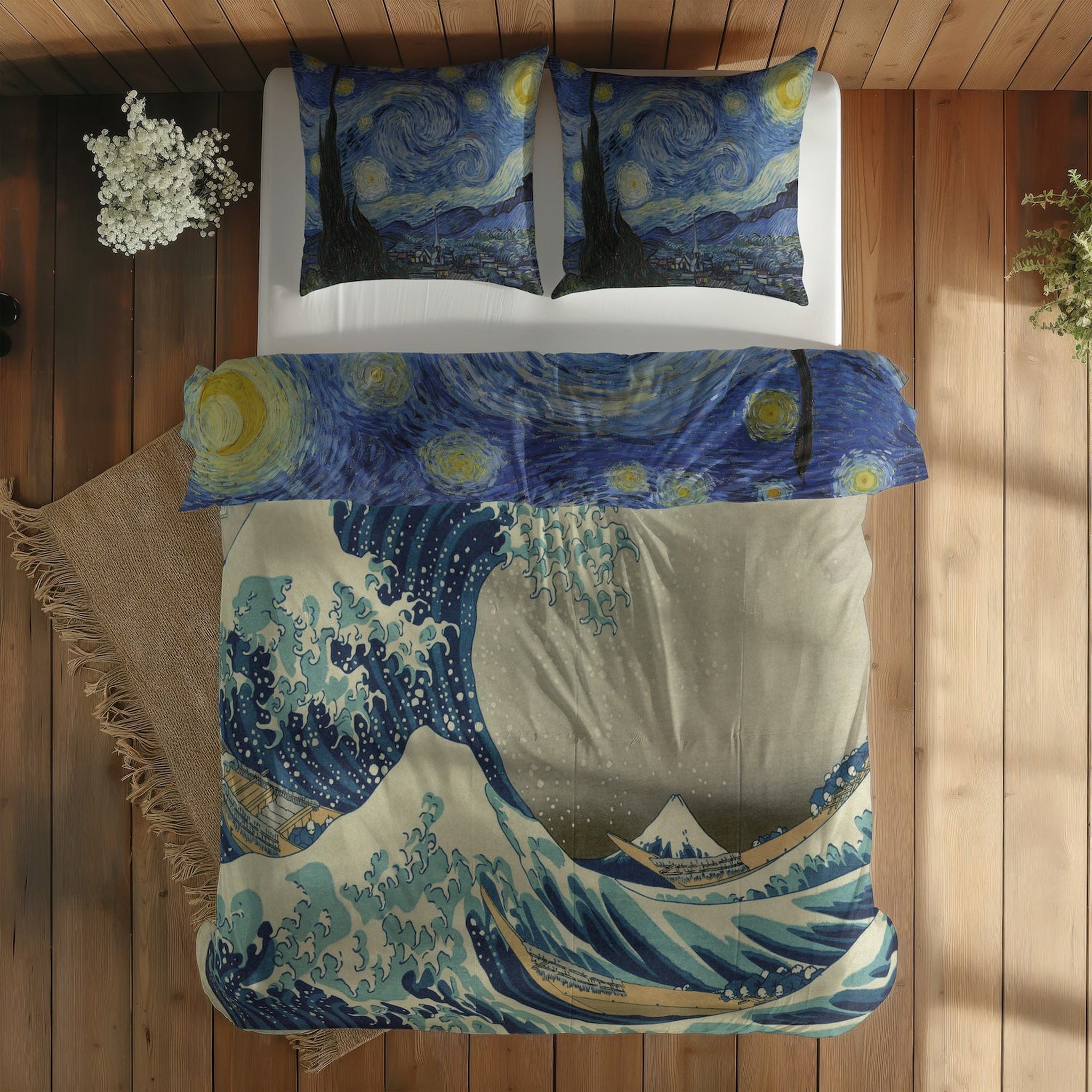 The Starry Night & Kanagawa Oki Nami Ura Çift Taraflı Nevresim Takımı
