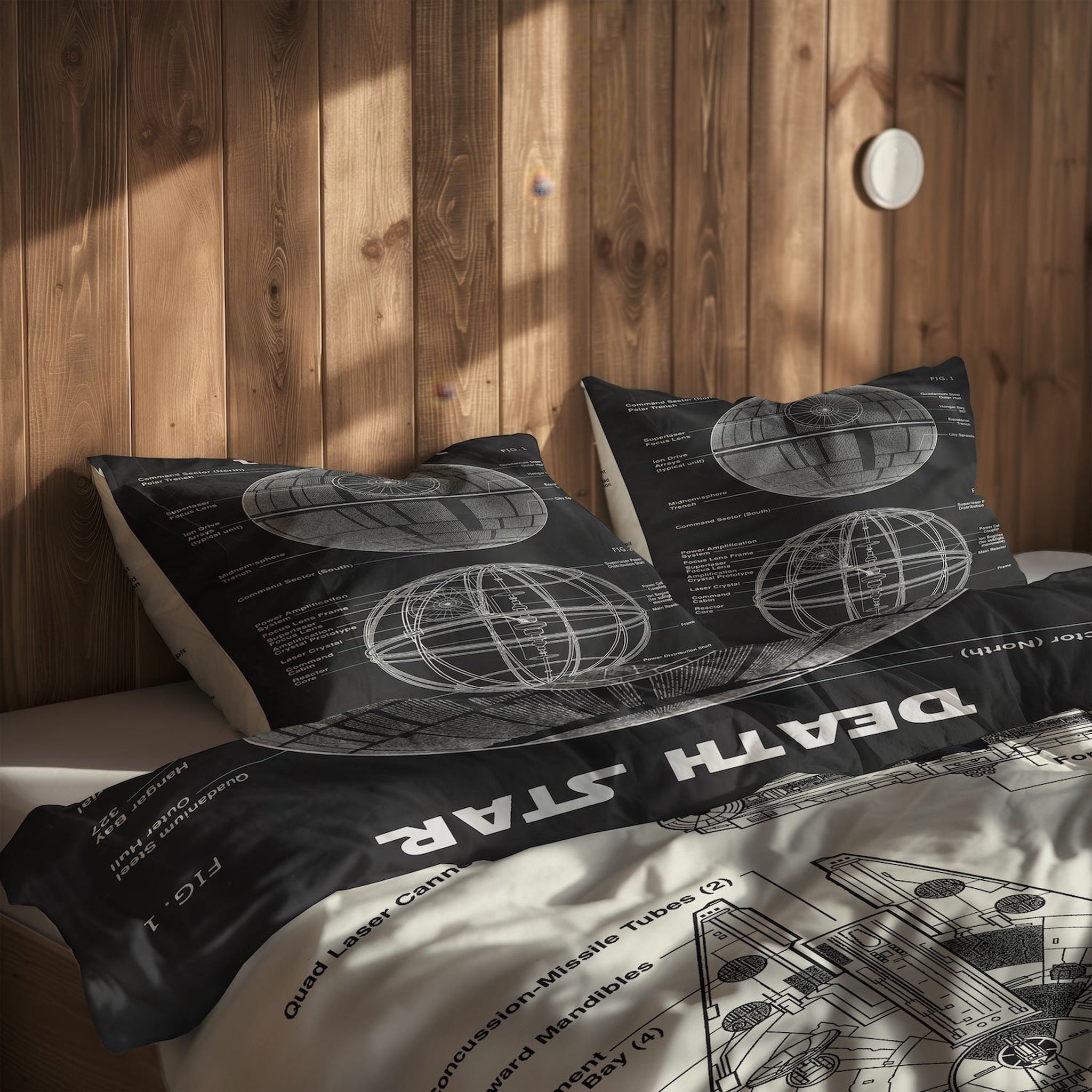 Millennium Falcon Ivory & Death Star Chalkboard Çift Taraflı Nevresim Takımı