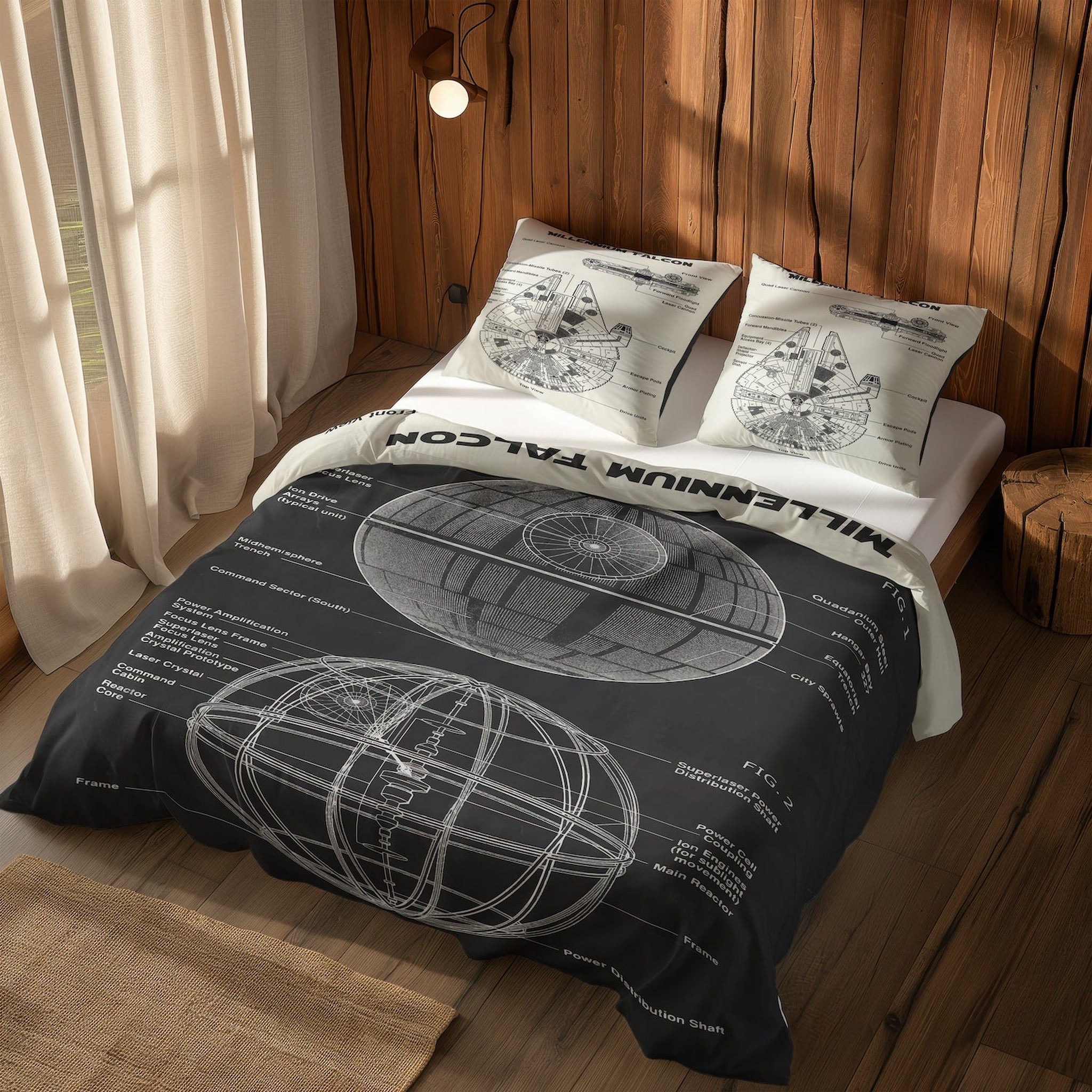 Millennium Falcon Ivory & Death Star Chalkboard Çift Taraflı Nevresim Takımı
