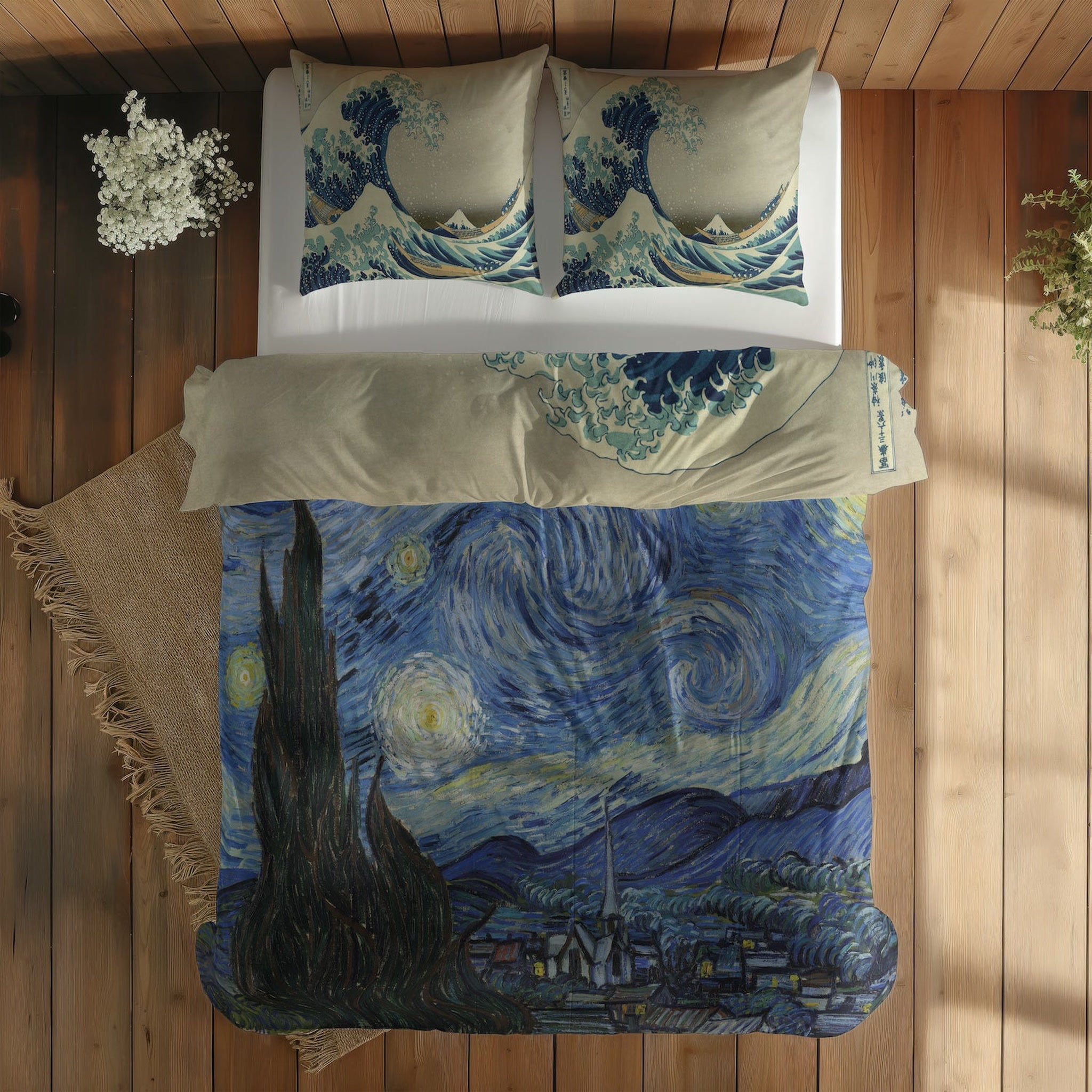 The Starry Night & Kanagawa Oki Nami Ura Çift Taraflı Nevresim Takımı