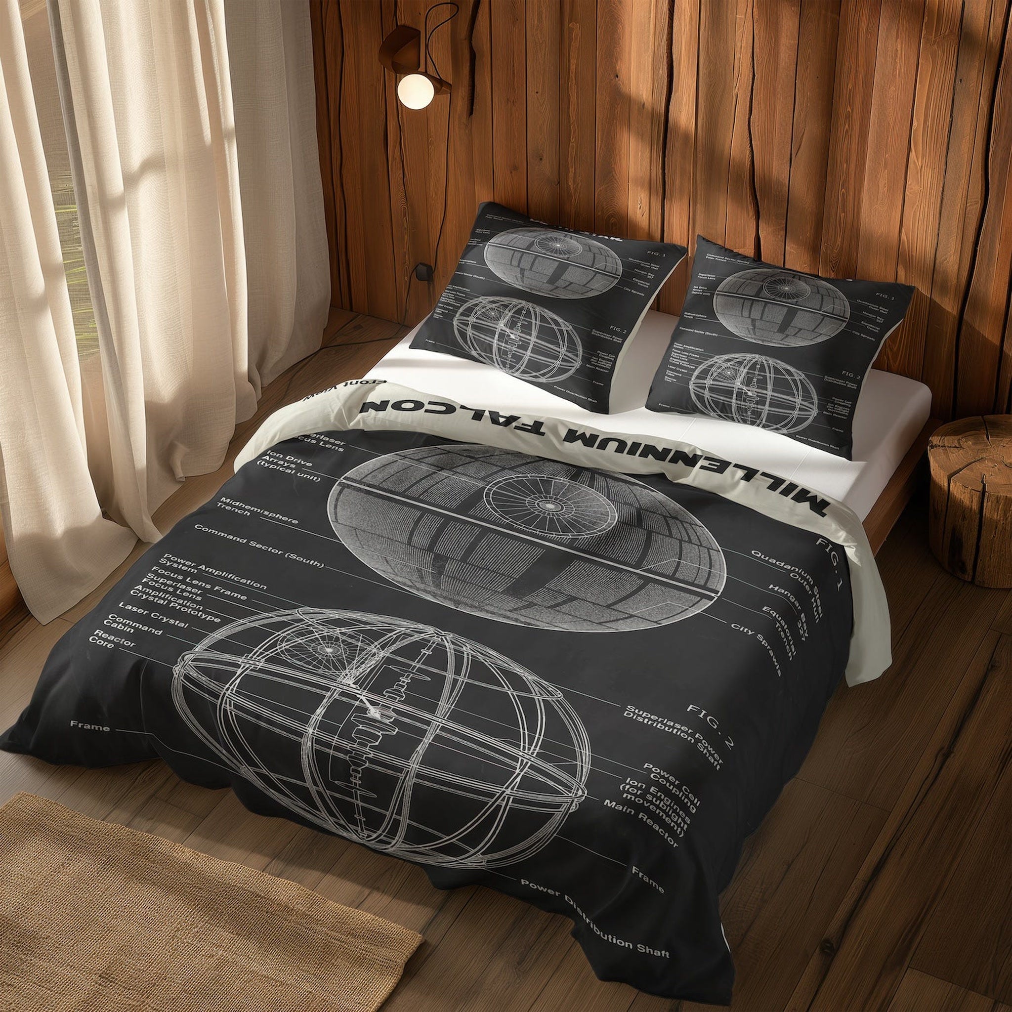 Millennium Falcon Ivory & Death Star Chalkboard Çift Taraflı Nevresim Takımı