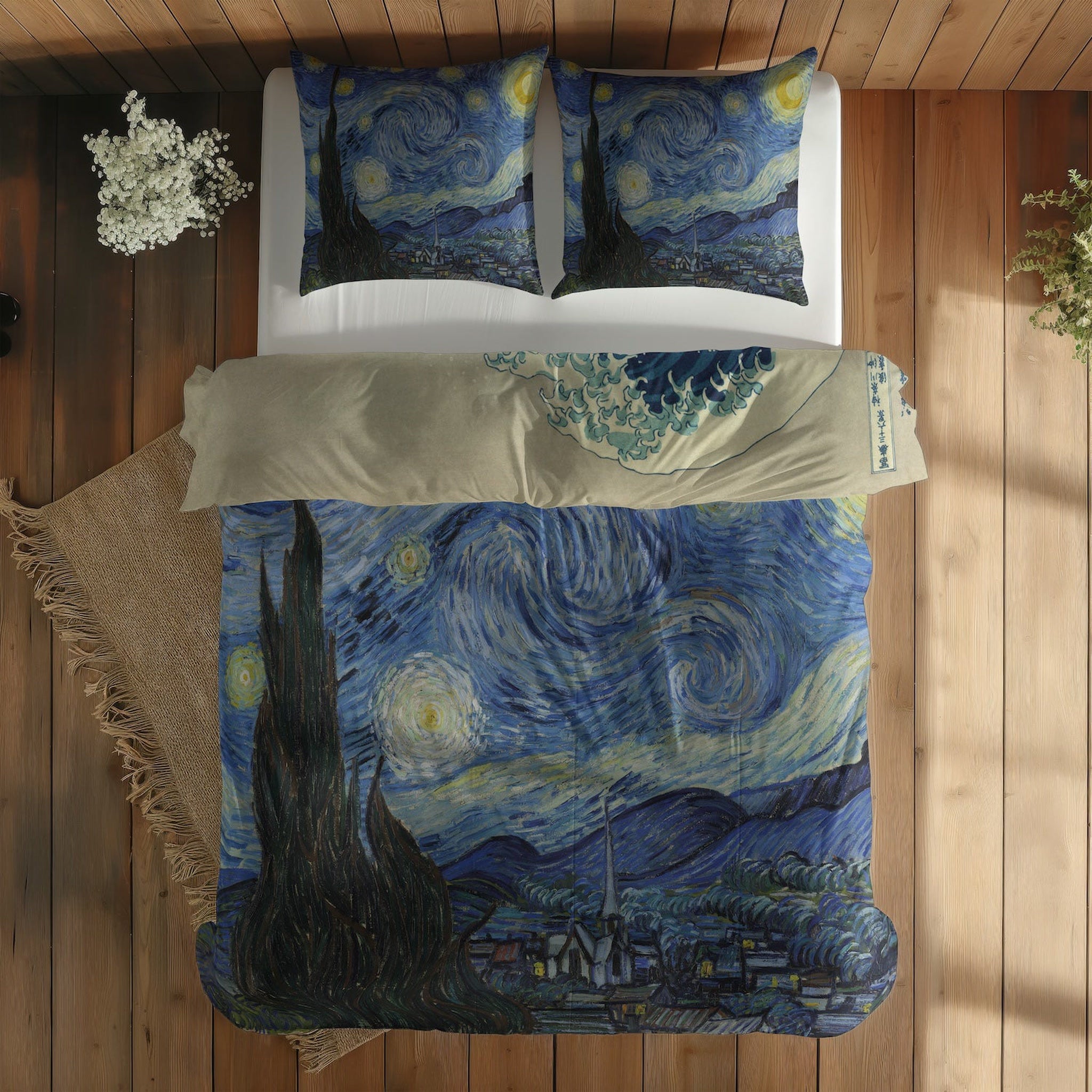 The Starry Night & Kanagawa Oki Nami Ura Çift Taraflı Nevresim Takımı