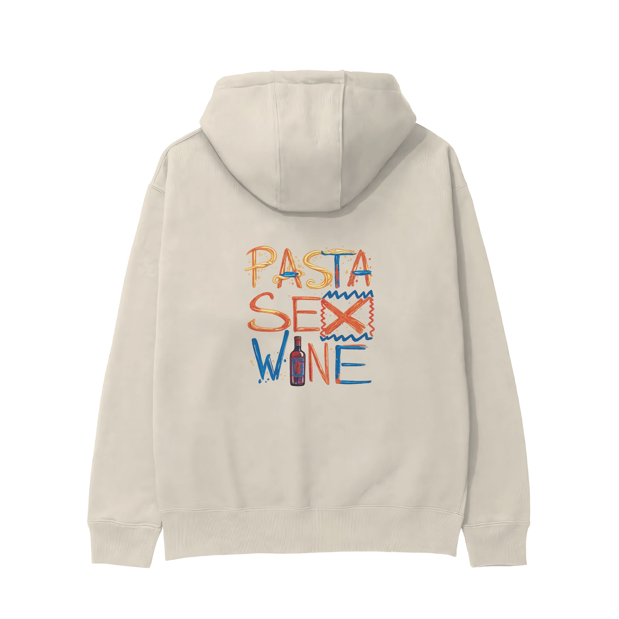 Pasta Sex Wine Hoodie - Krem - arka görünüm