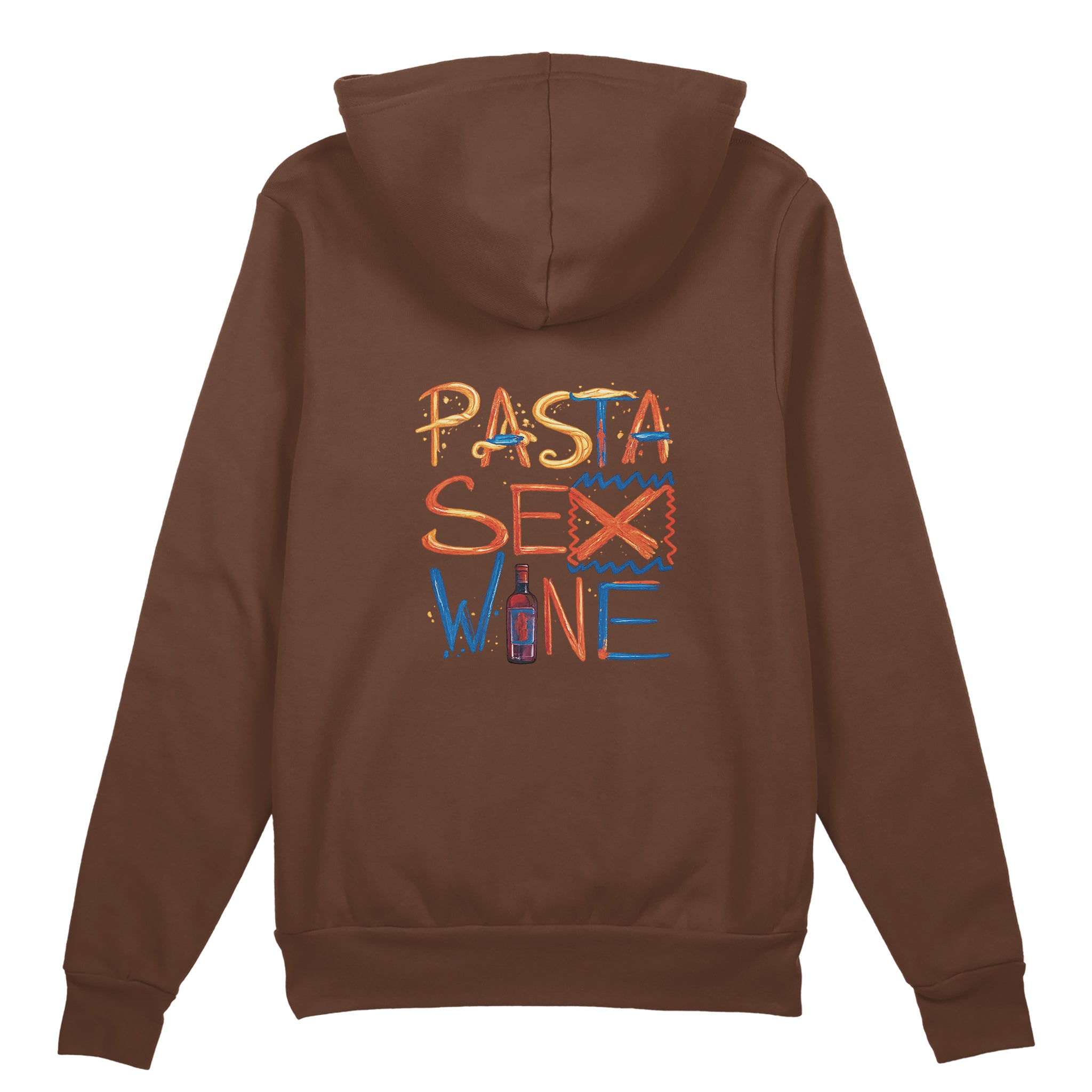 Pasta Sex Wine Oversize Hoodie - Kahverengi - arka görünüm