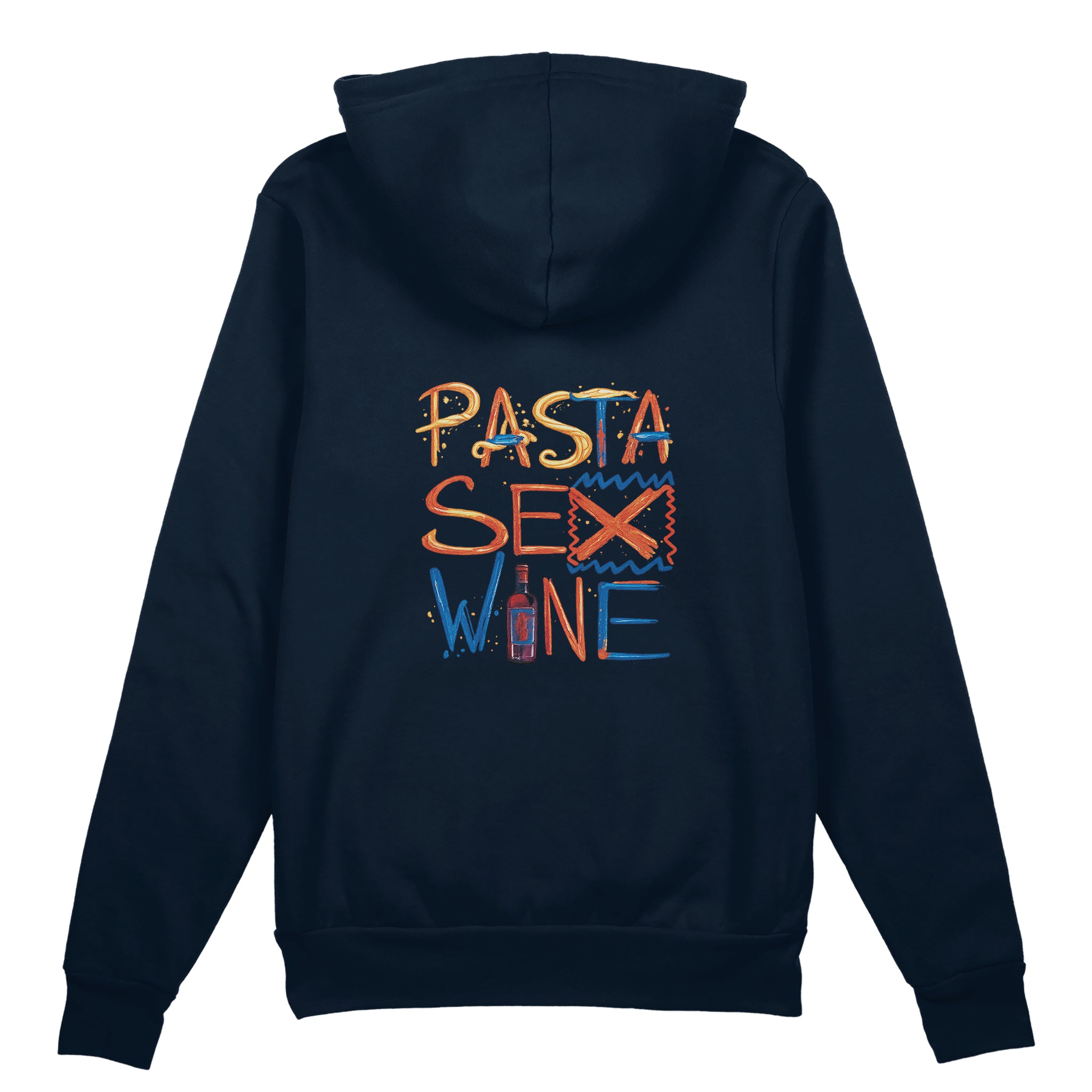 Pasta Sex Wine Oversize Hoodie - Lacivert - arka görünüm