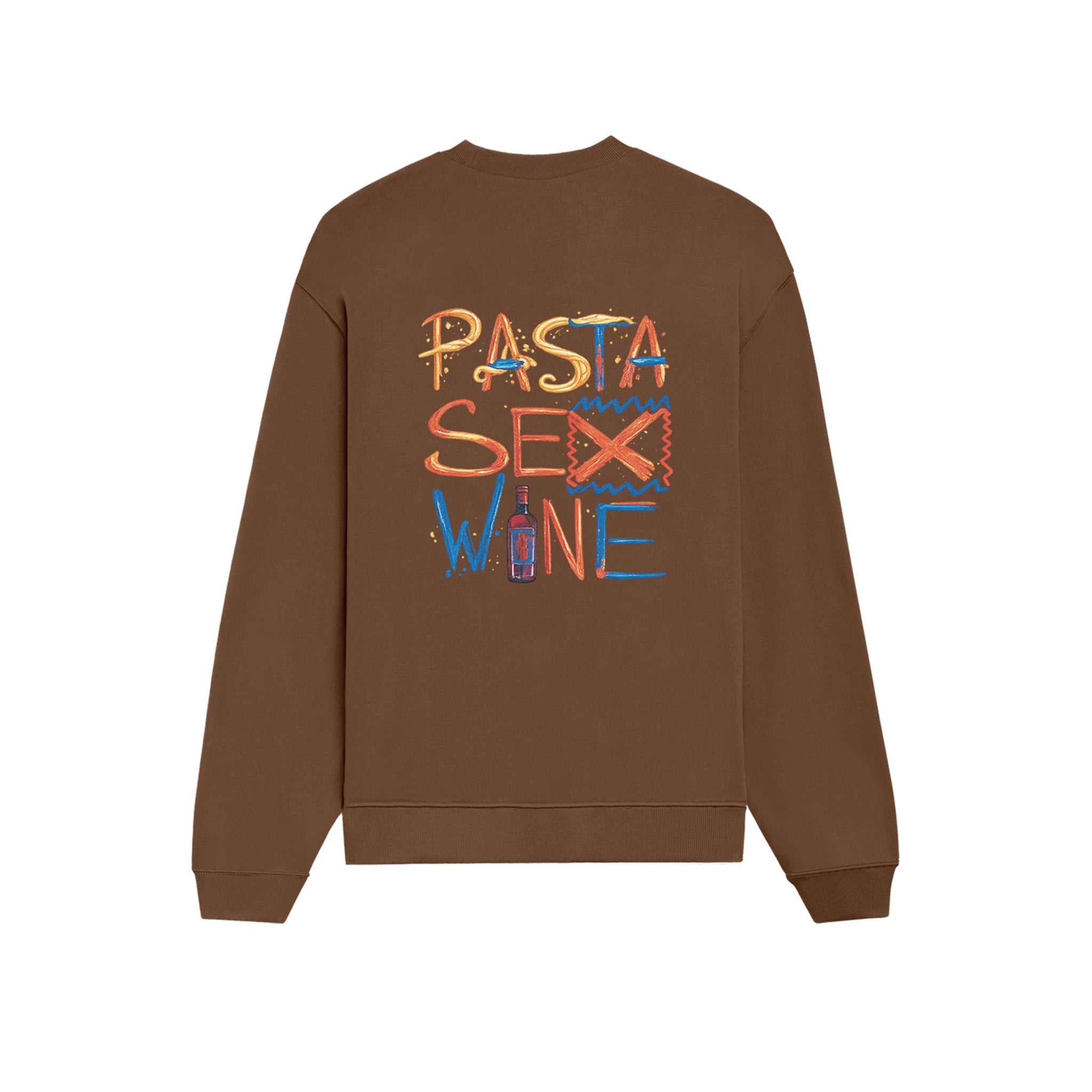 Pasta Sex Wine Oversize Sweatshirt - Kahverengi - arka görünüm
