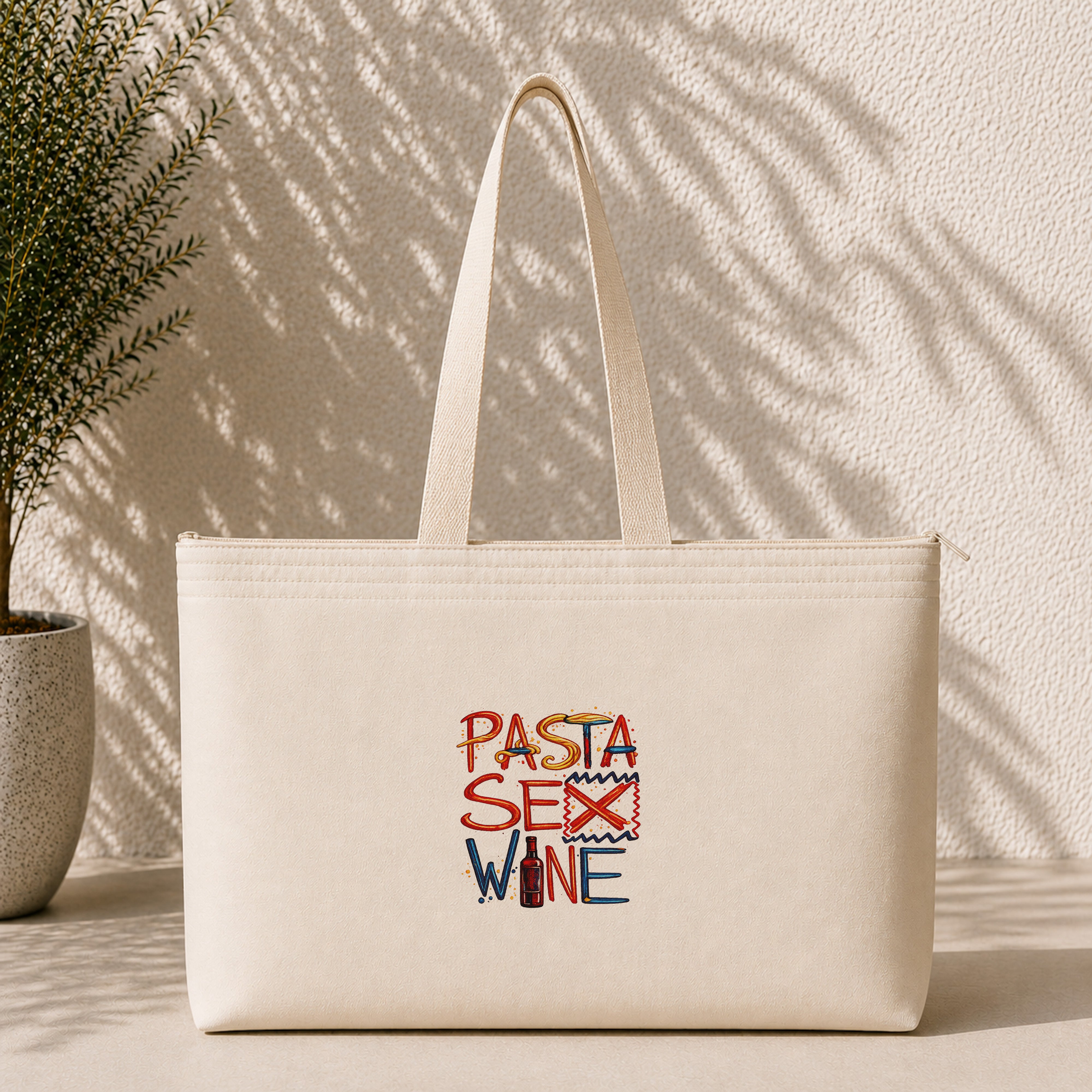 Pasta Sex Wine Weekend Tote Bag – ön görünüm