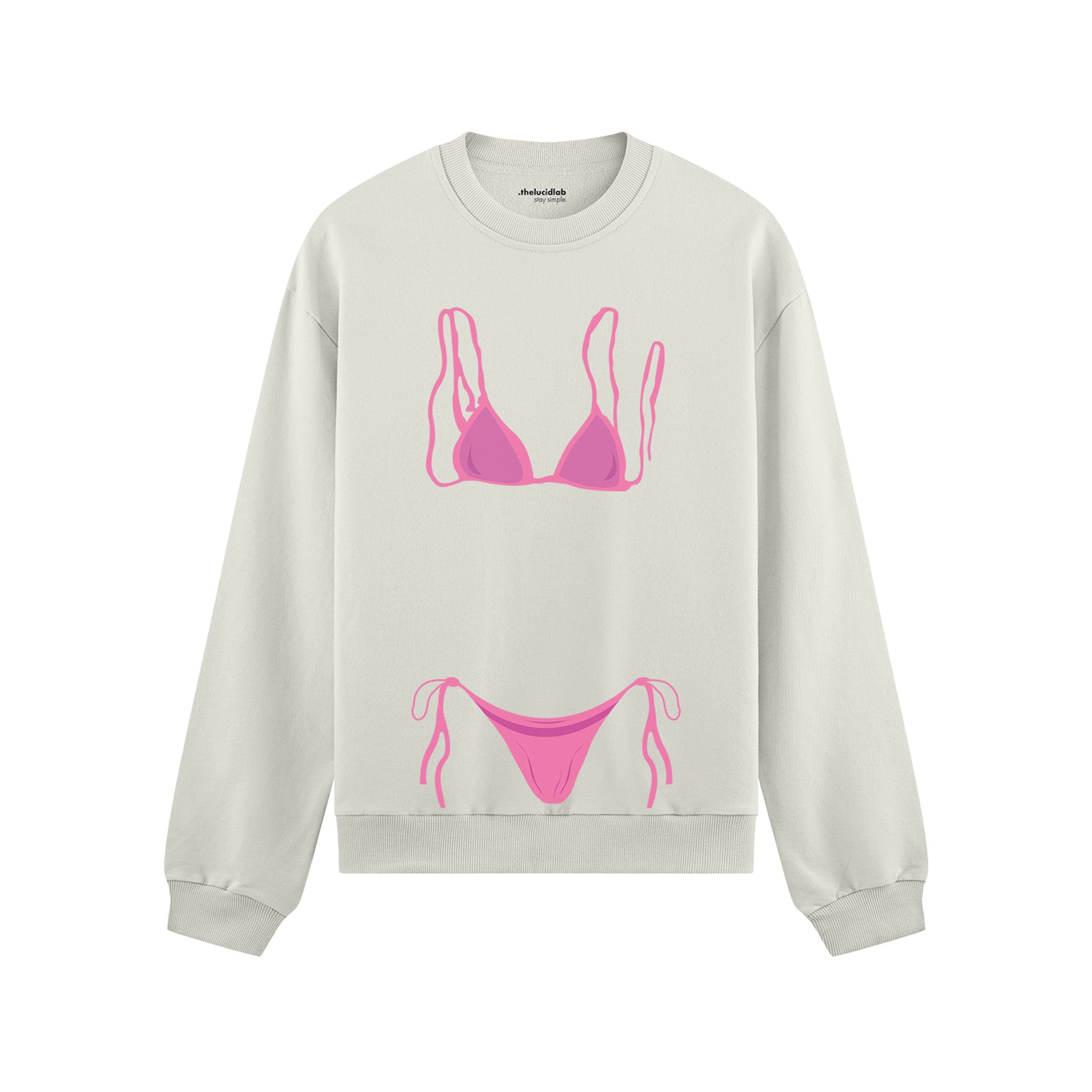 Pink Bikini Oversize Sweatshirt - Beyaz - ön görünüm