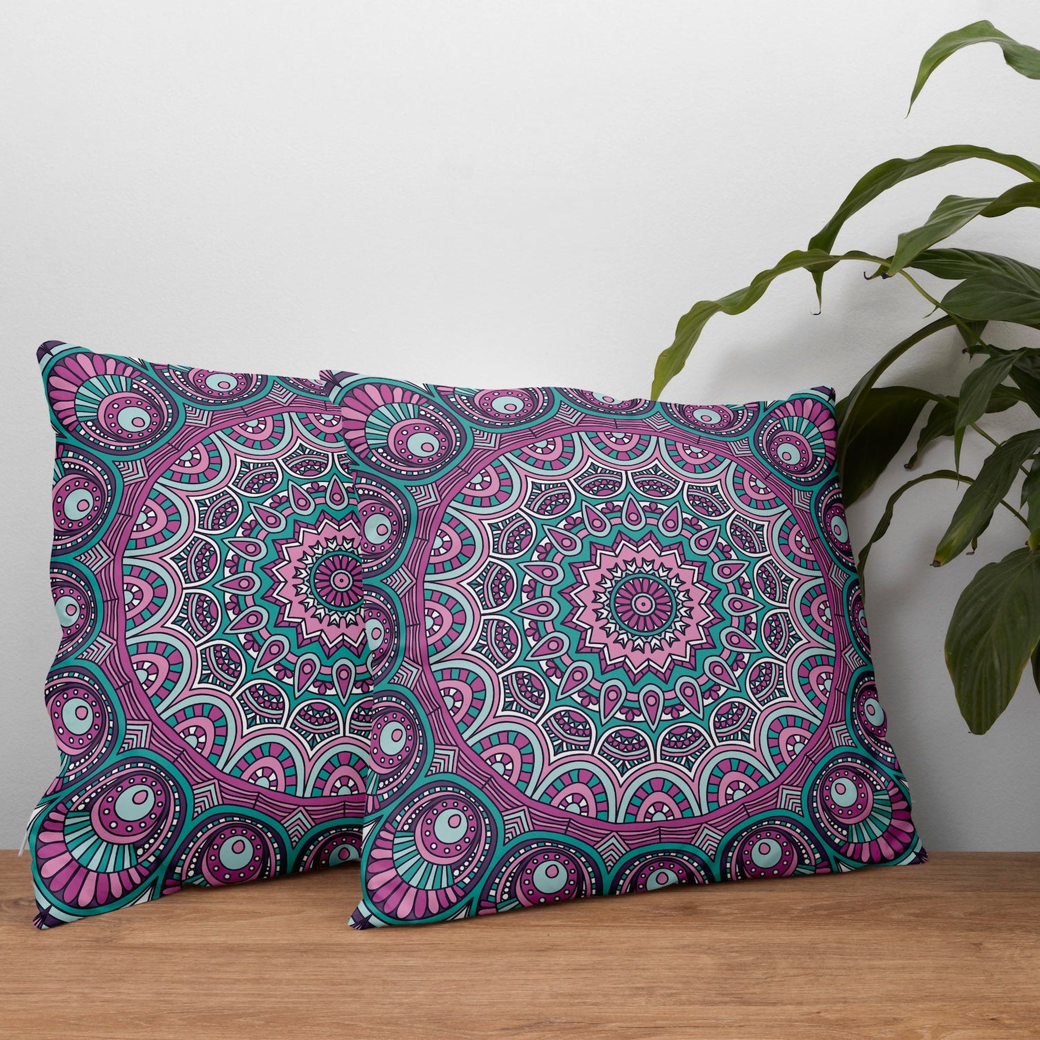 Purple Mandala - Mor Mandala Çift Taraflı Kırlent Kılıfı 2 Adet
