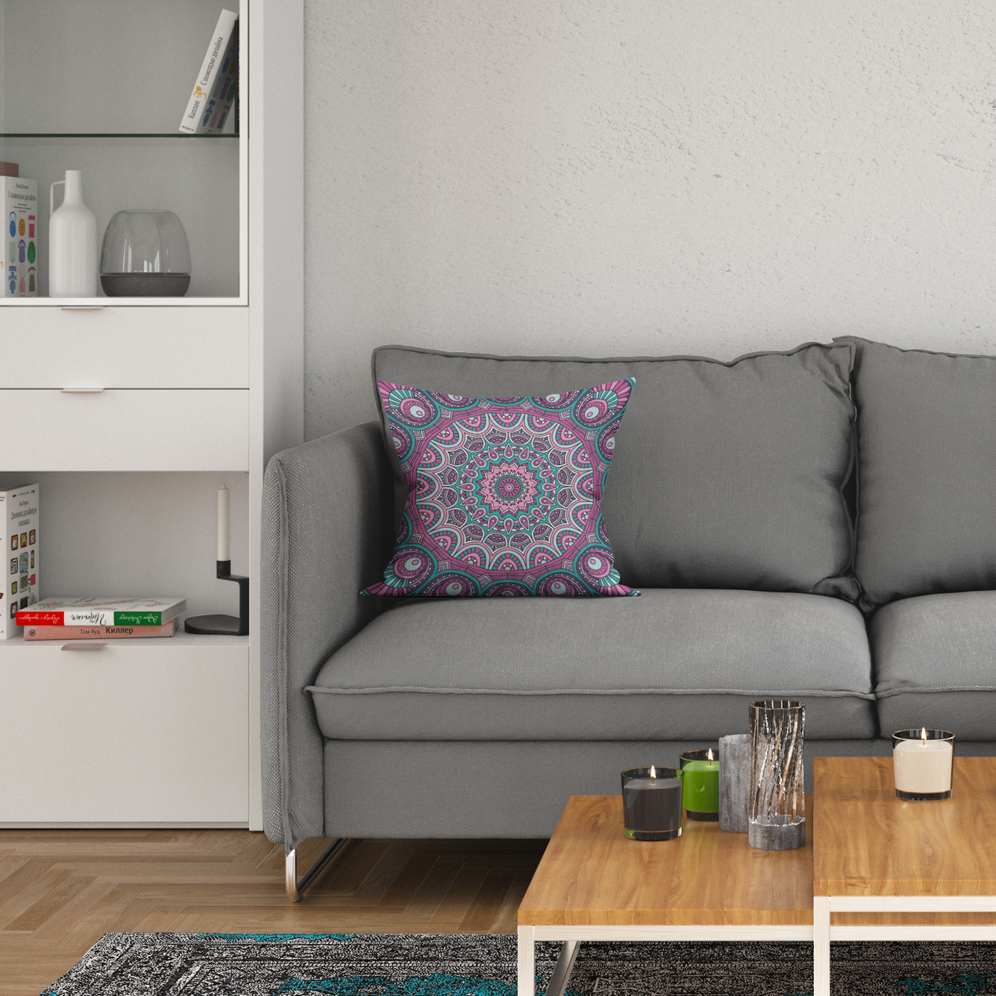 Purple Mandala - Mor Mandala Çift Taraflı Kırlent Kılıfı 2 Adet