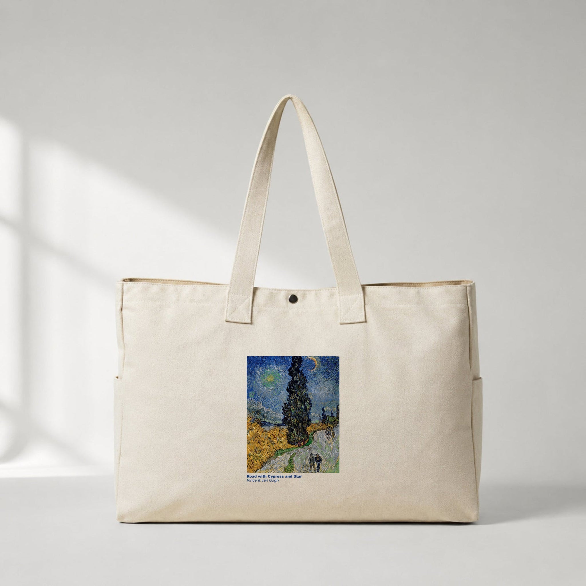 Road with Cypress and Star Daily Tote Bag – kanvas çanta ön görünüm