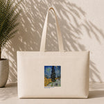 Road with Cypress and Star Weekend Tote Bag – kanvas çanta ön görünüm